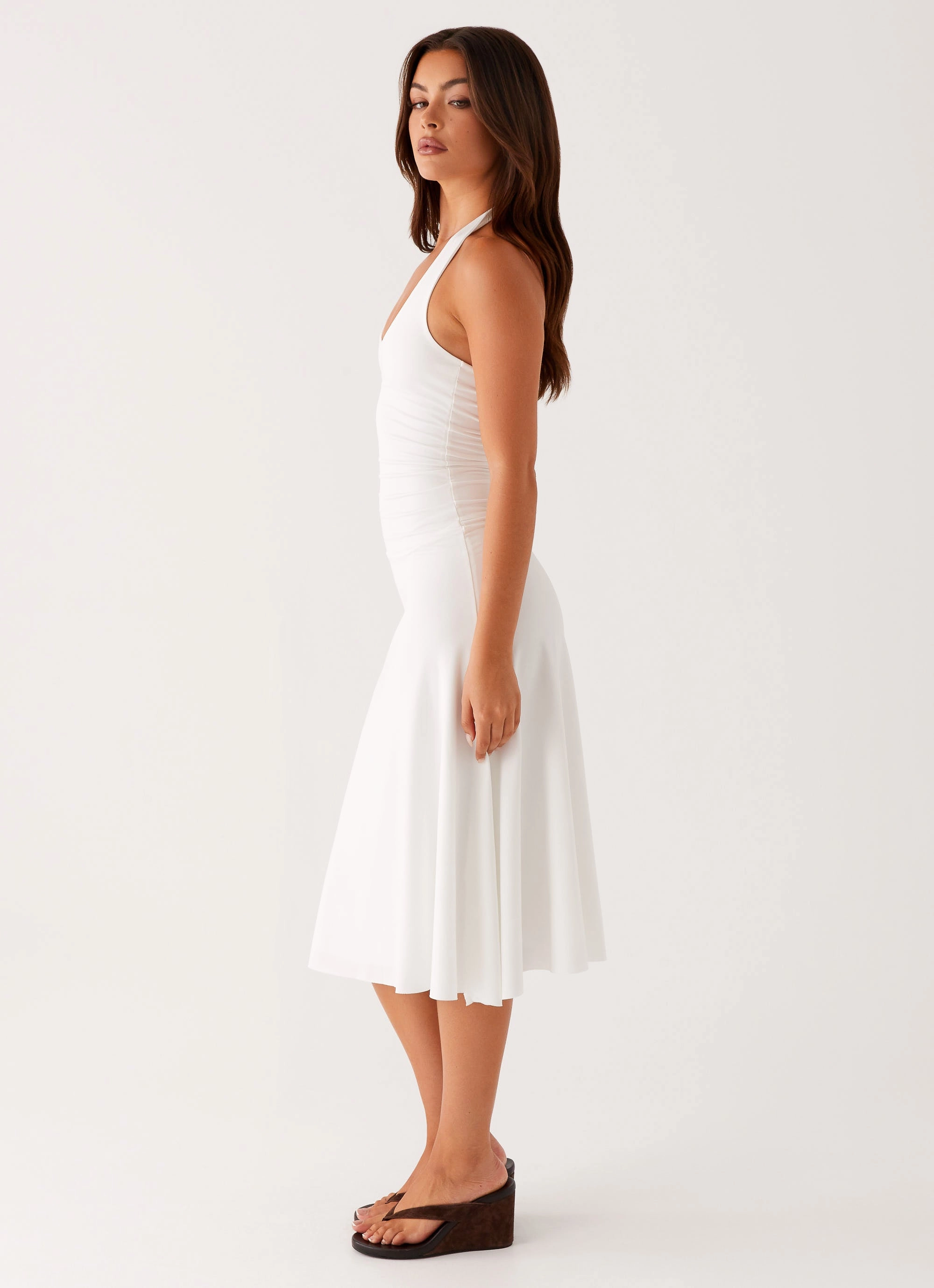 Puff-Sleeve Panelled-Design Klyne Midi Dress - Ivory