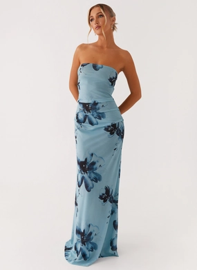 Field Of Dreams Maxi Dress - Blue Black Floral Semi Sheer Quick Layer