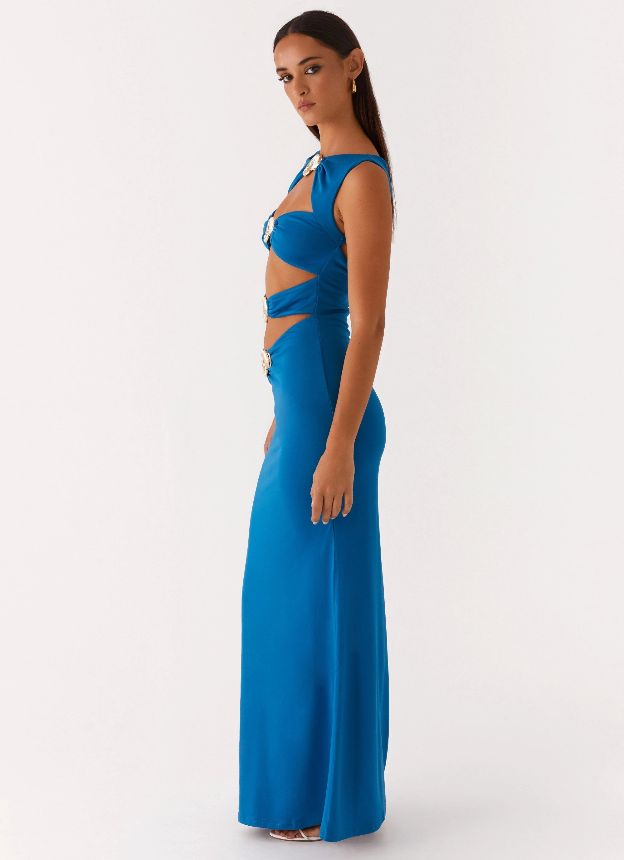 Lagoon Cut Out Maxi Dress - Royal Blue slim fit Light Weight