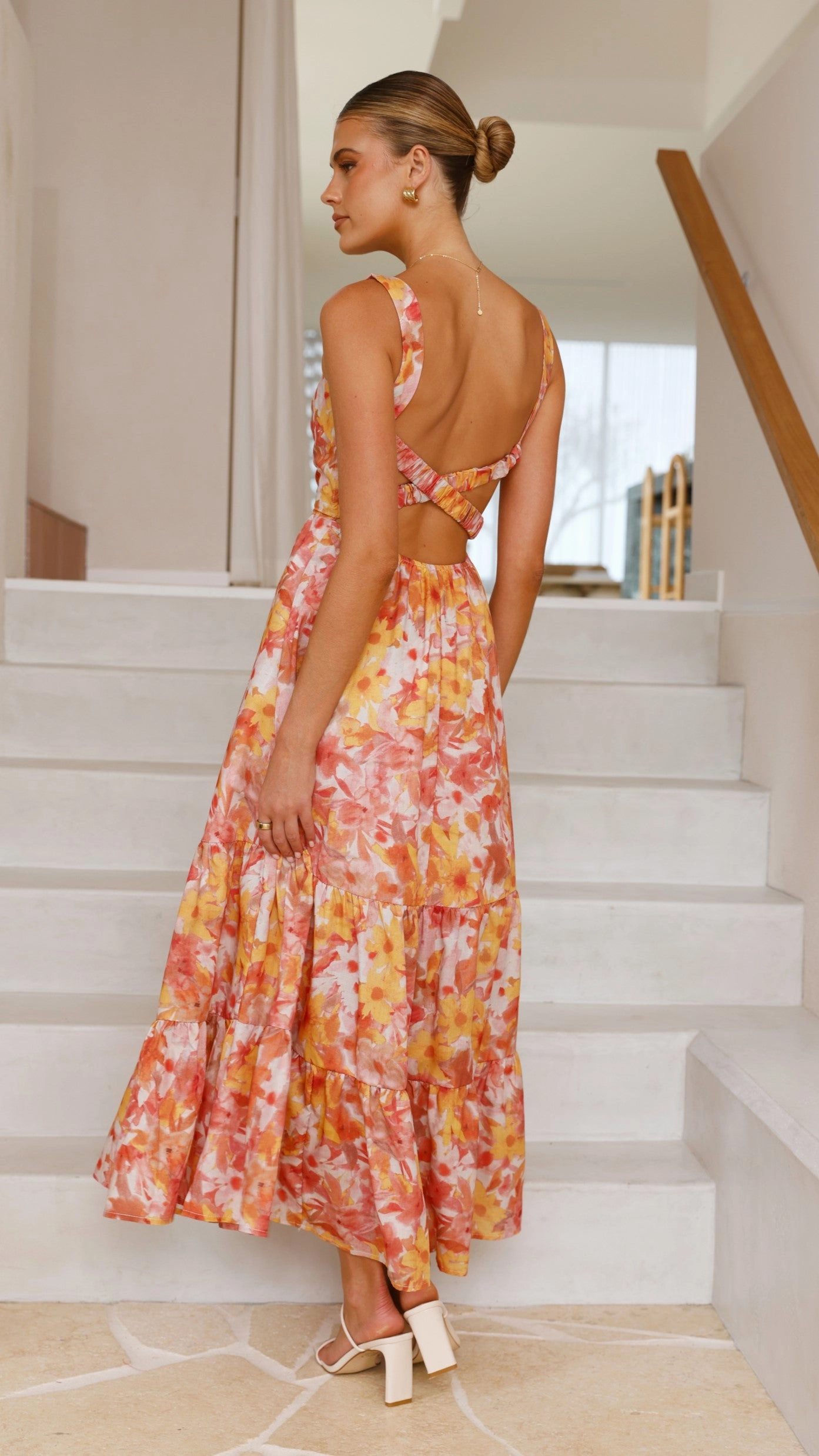 Warm Undertone Comfy Style Bairbre Maxi Dress - Orange/Red Floral