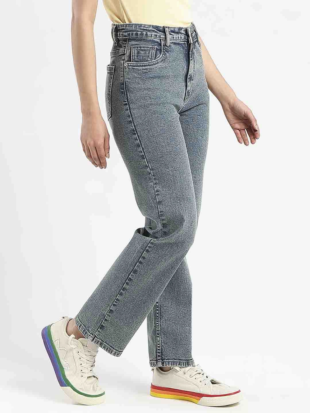Madame Mid-Wash Tinted Blue Cotton Blend Denim Jeans Anti Static Material Blend Flexible Waistband