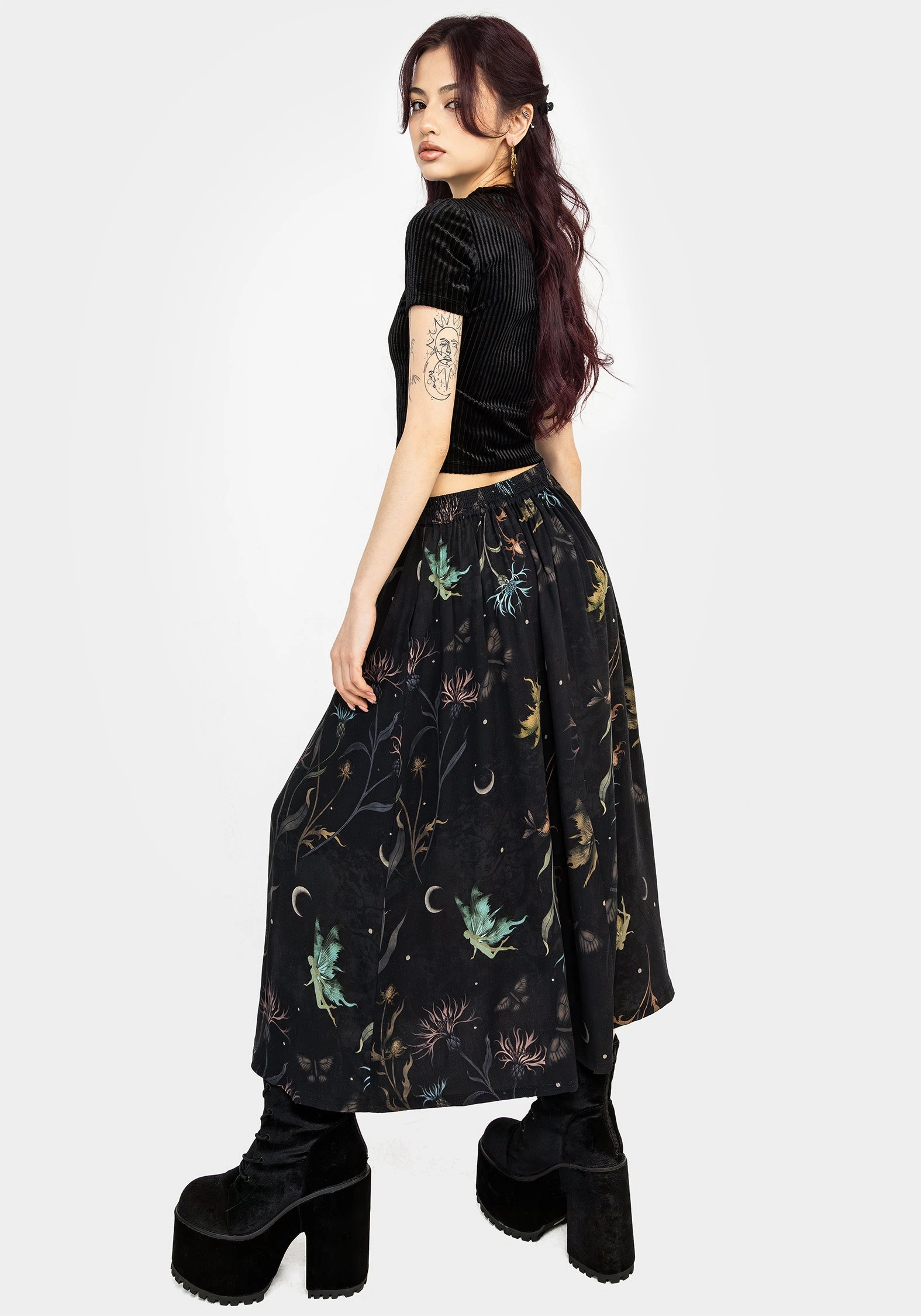 Rosanella Floral Print Midi Skirt A Line Cut