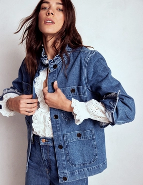Hidden Ventilation Polarized Sun Protection Denim Frill Collar Jacket-Mid Wash