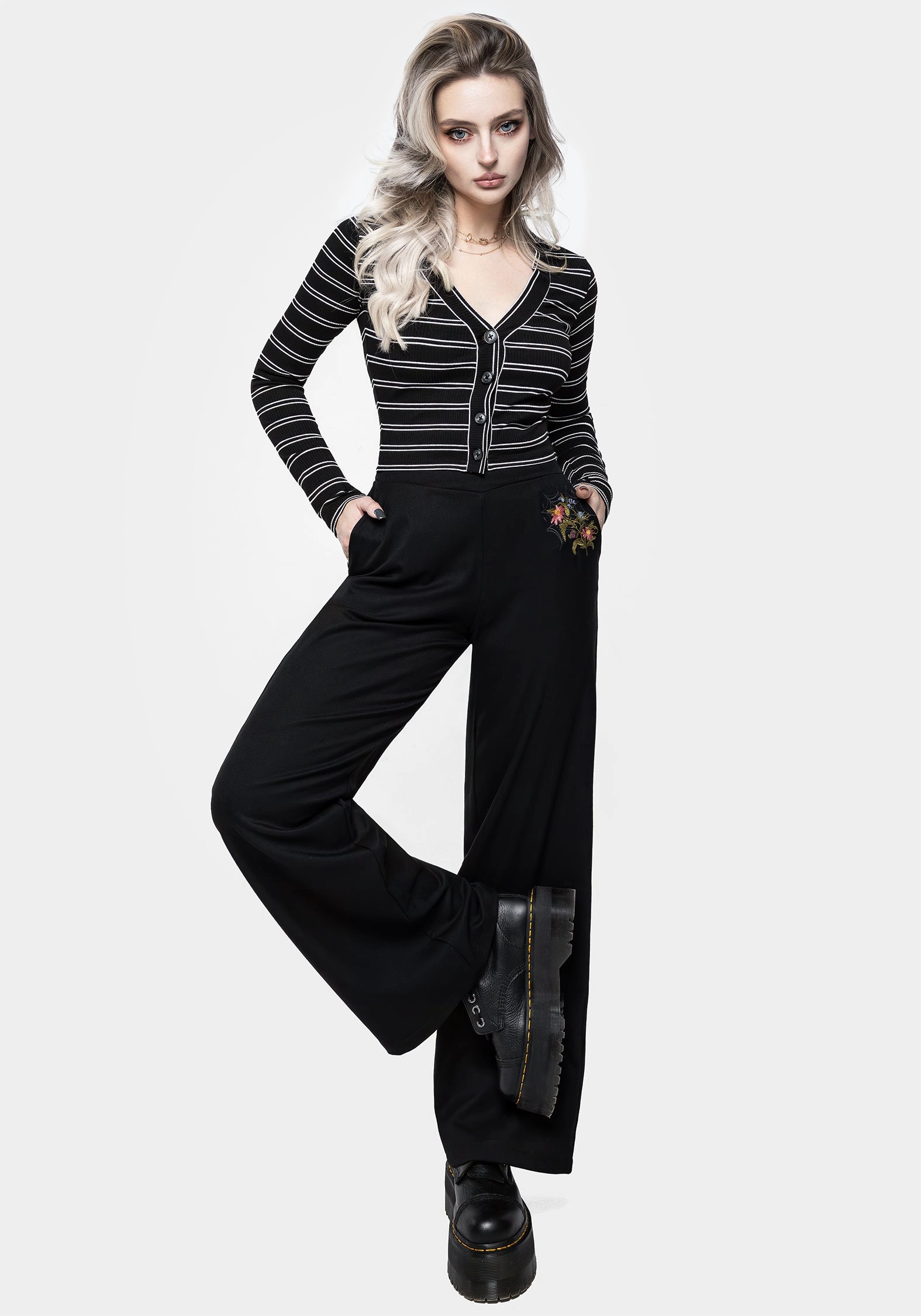 Daily Wear Cleome Floral Spiderweb Embroidered Trousers