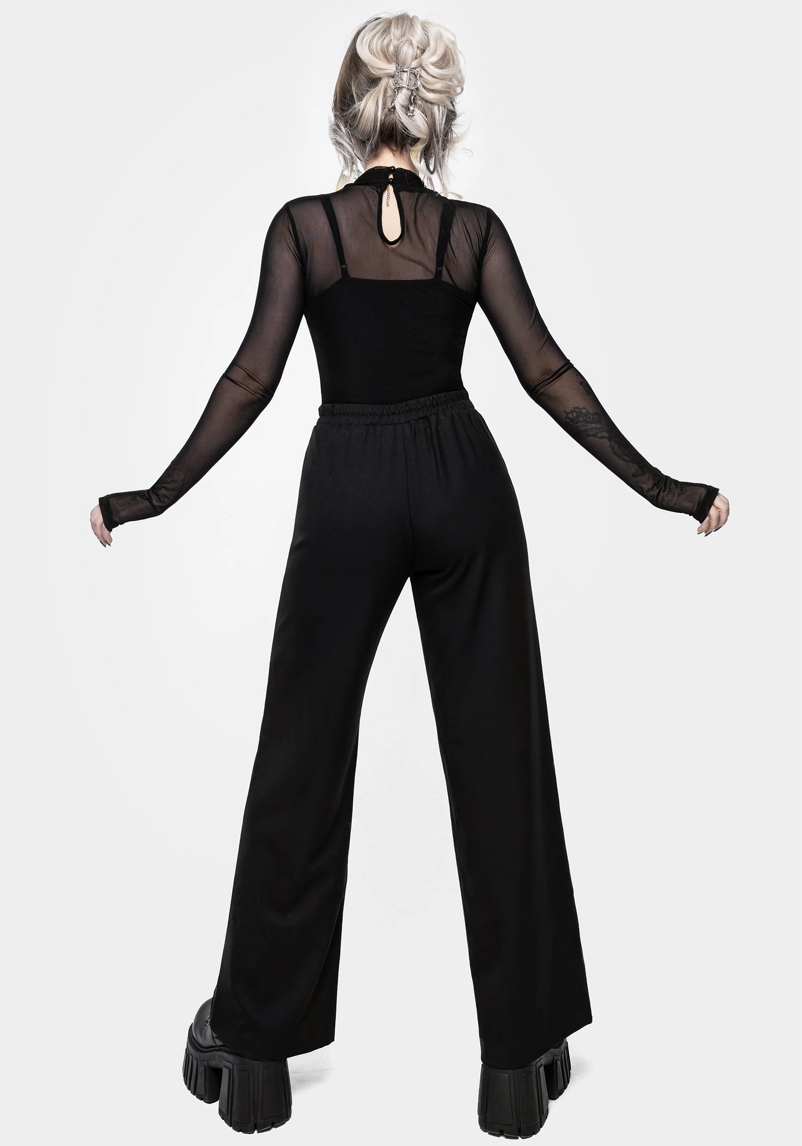 Cleome Floral Spiderweb Embroidered Trousers Adjustable Belt Loops Smart Design