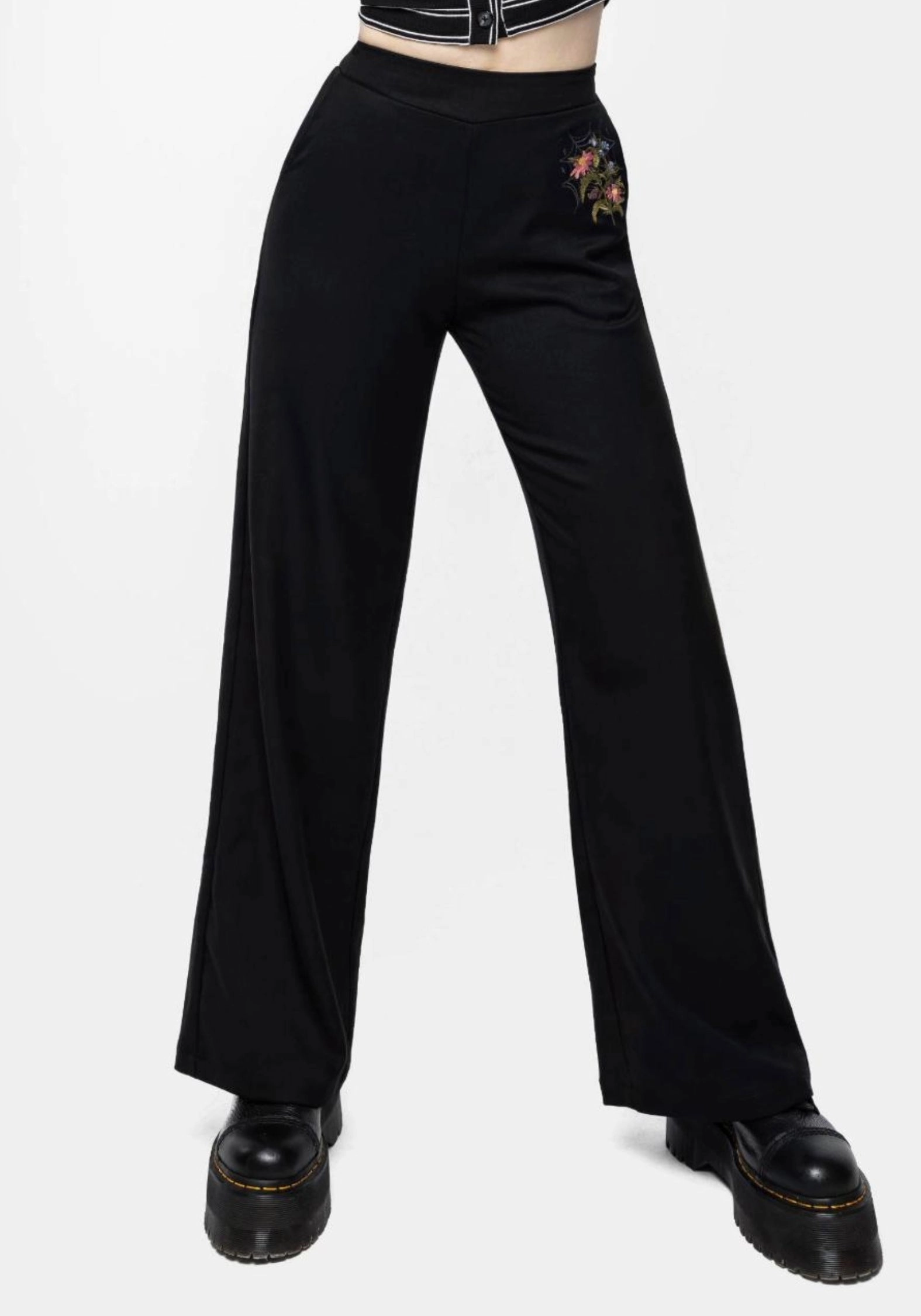 ErgonomicArticulatedDesign Breathable Design Cleome Floral Spiderweb Embroidered Trousers