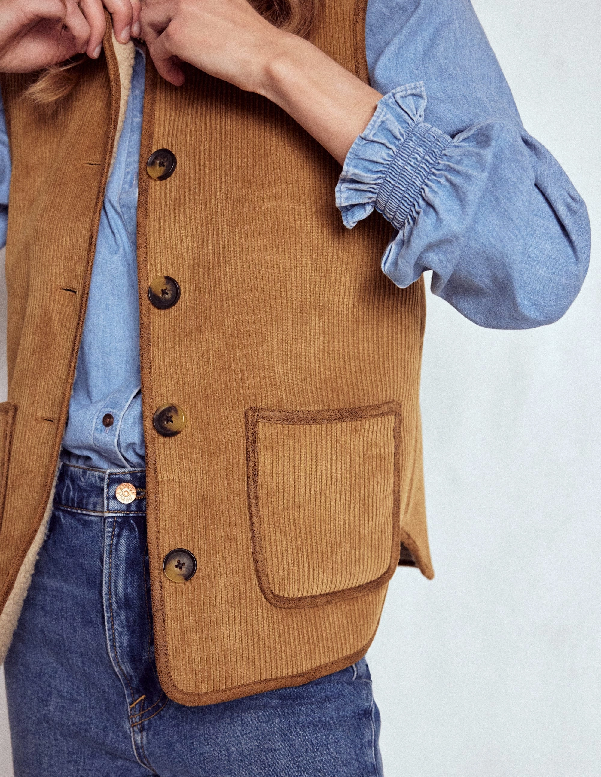 Easy Clean Material Three Layer Laminate Clerkenwell Reversible Gilet-Hazelnut Brown, Natural