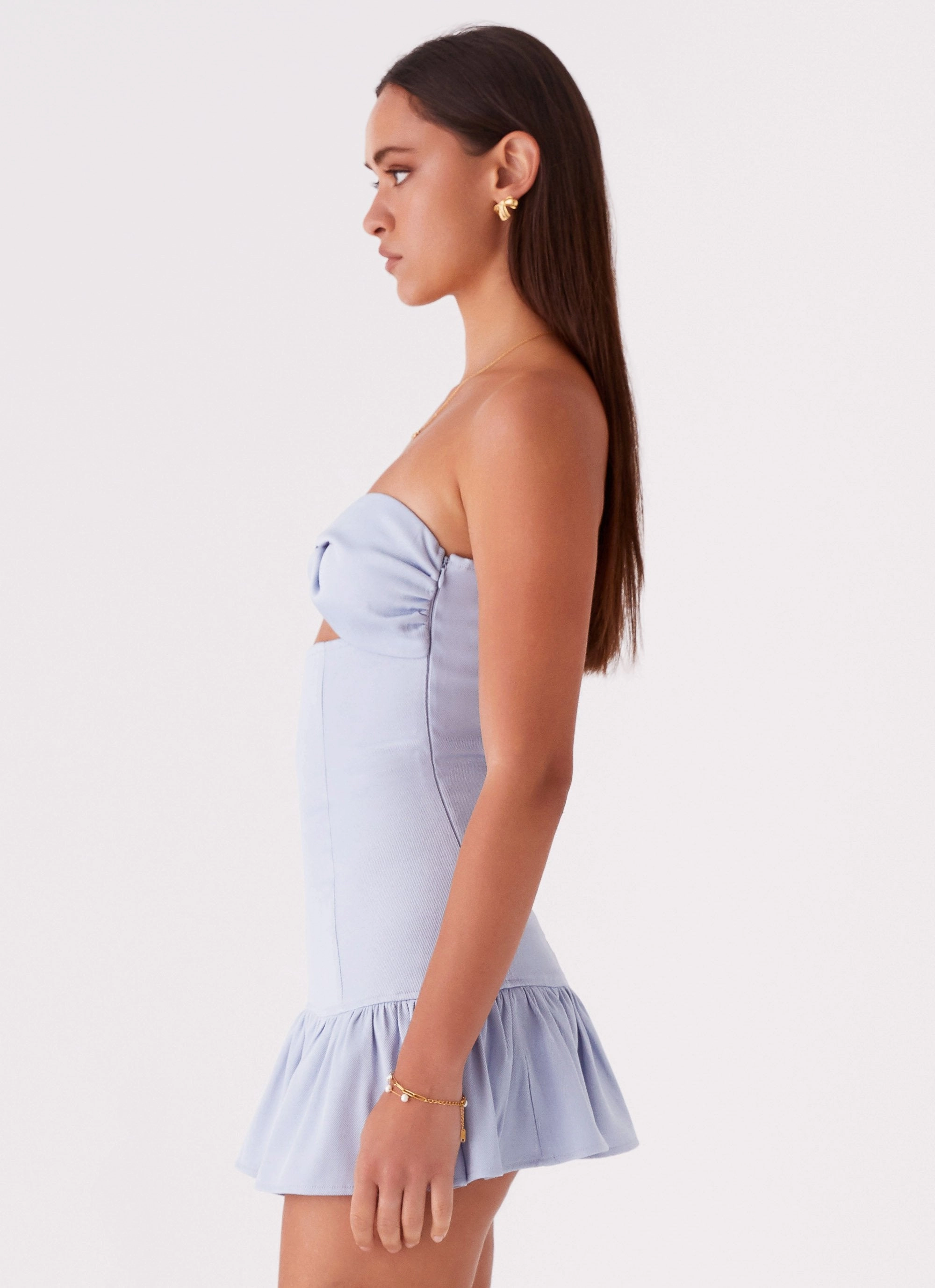 Gigi Frill Mini Dress - Blue Sleek Tone boho vibe