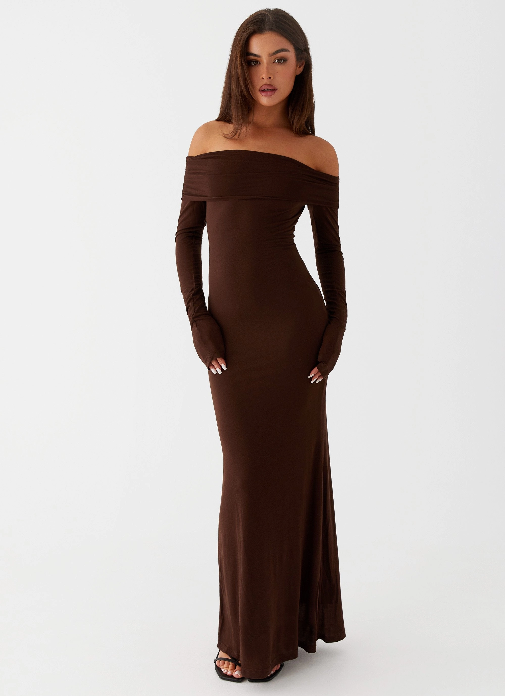 Dreamy Presence Cocoa Long Sleeve Maxi Dress - Chocolate