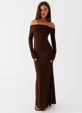 Dreamy Presence Cocoa Long Sleeve Maxi Dress - Chocolate