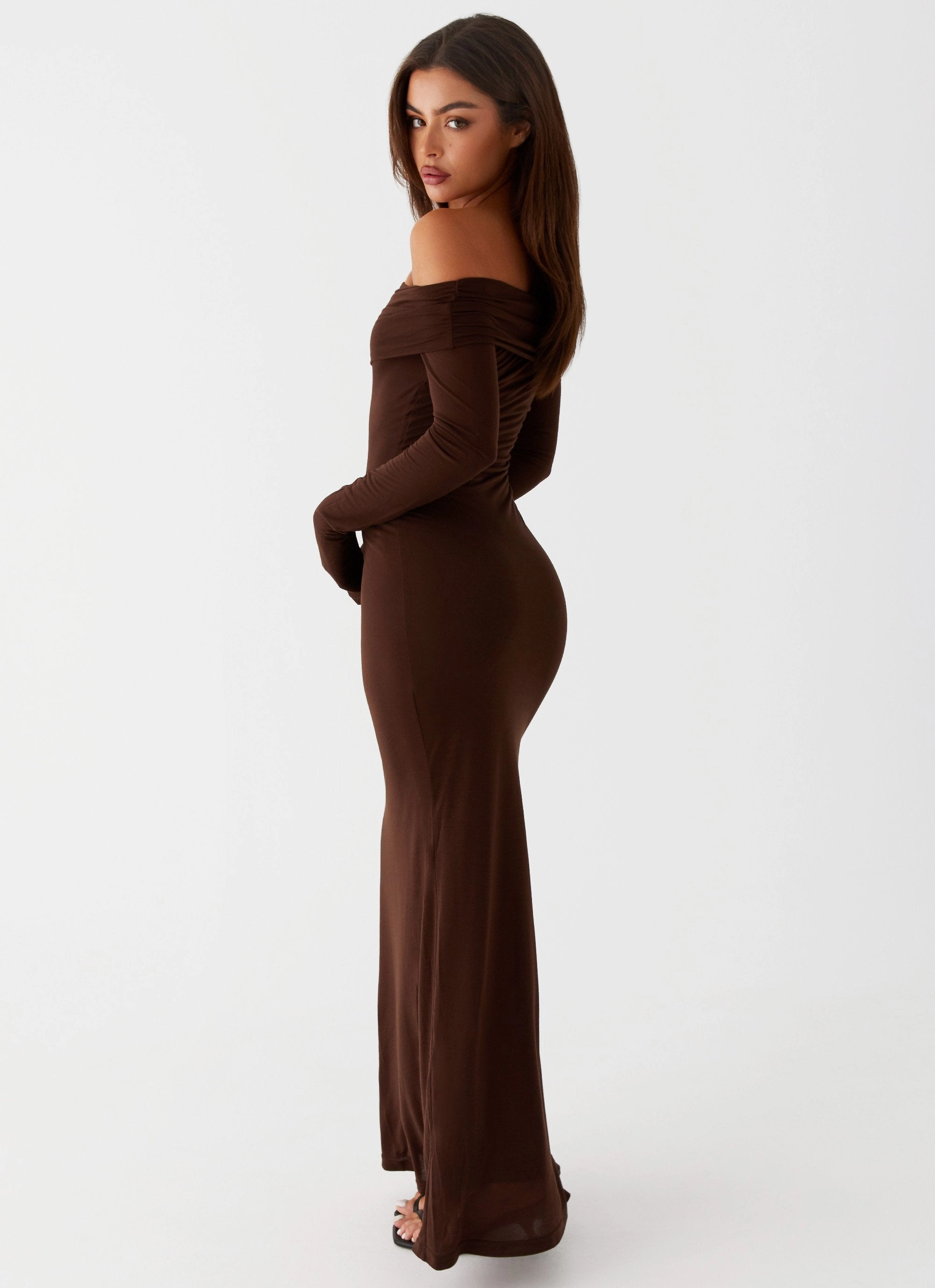 button detail Cocoa Long Sleeve Maxi Dress - Chocolate