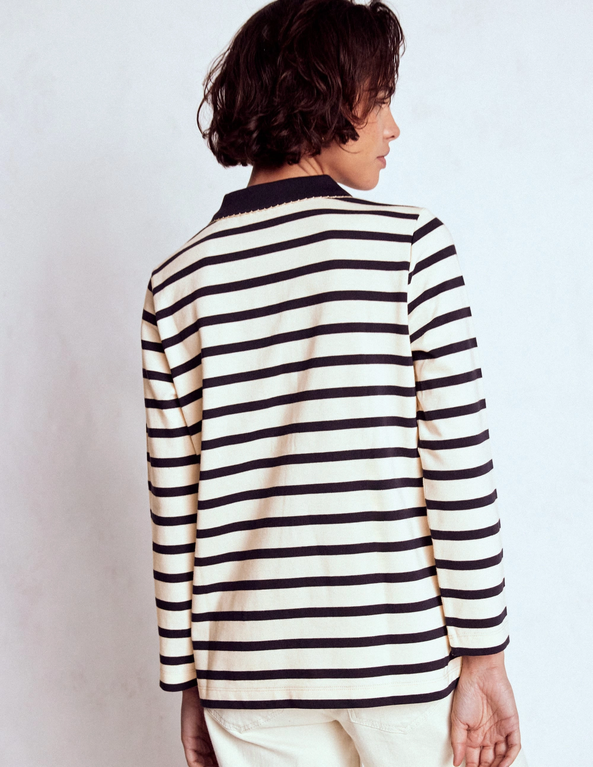 Relaxed Blouse Collared Mariner-Ivory and French Navy Stripe