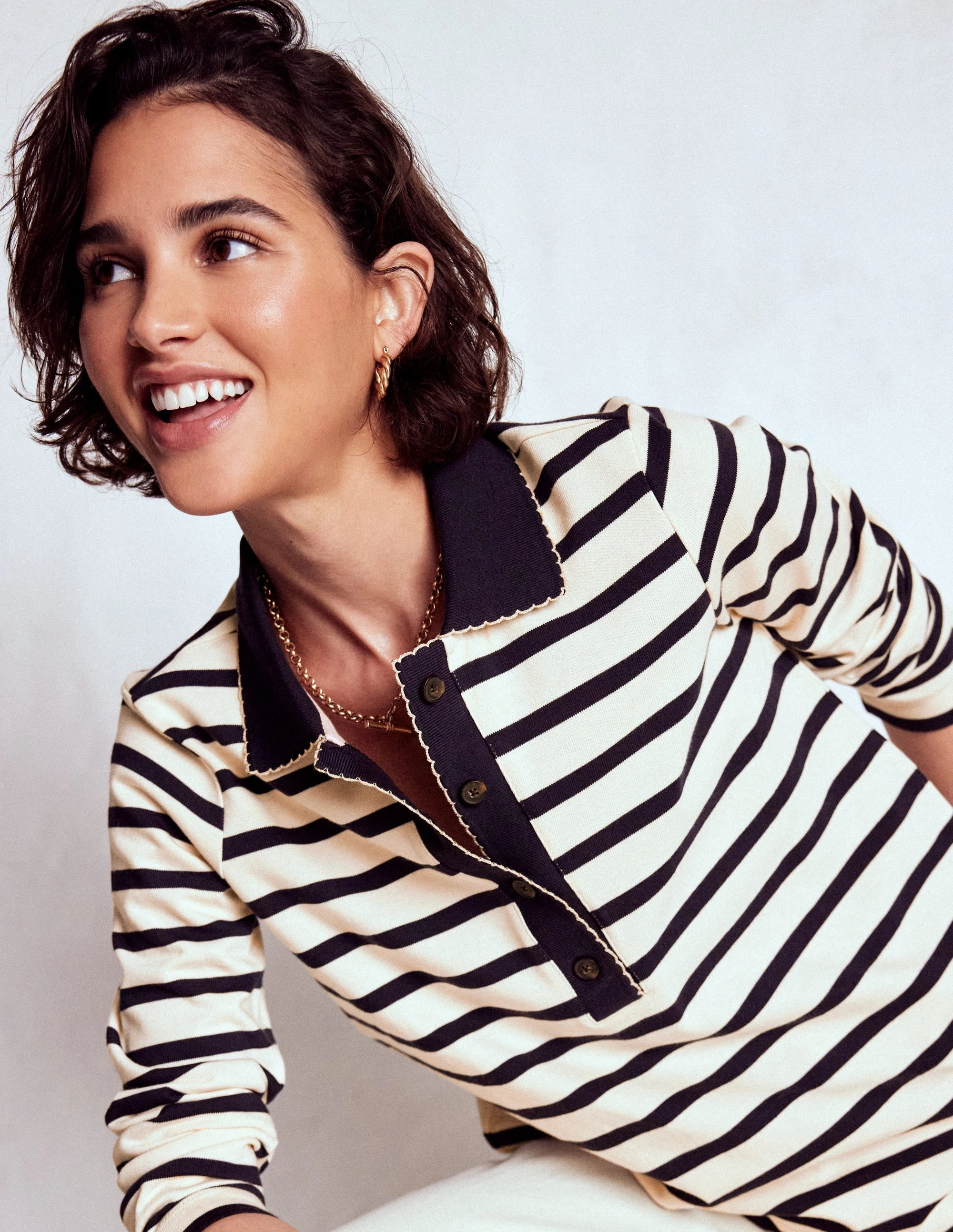 Collared Mariner-Ivory and French Navy Stripe DurableZipper