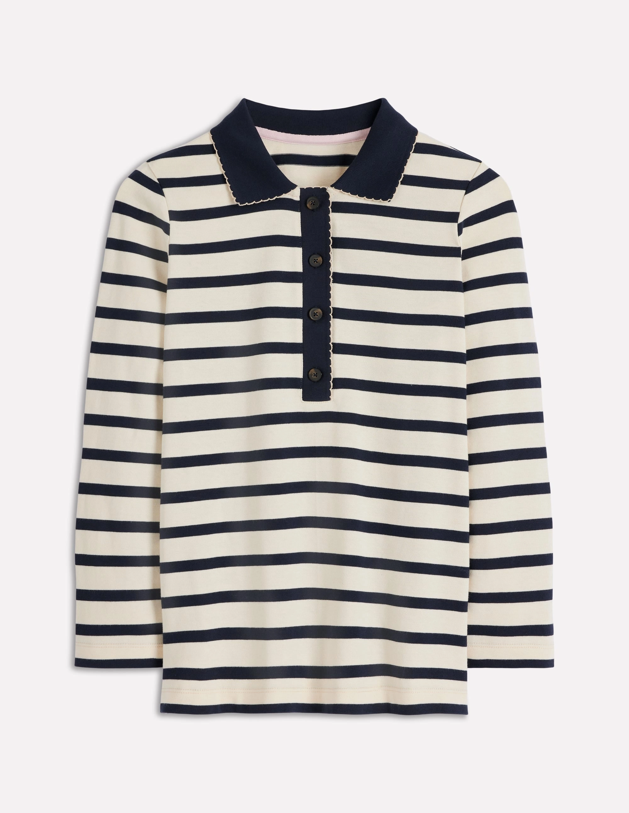 Tunic top Airflow Weave Pattern Collared Mariner-Ivory and French Navy Stripe