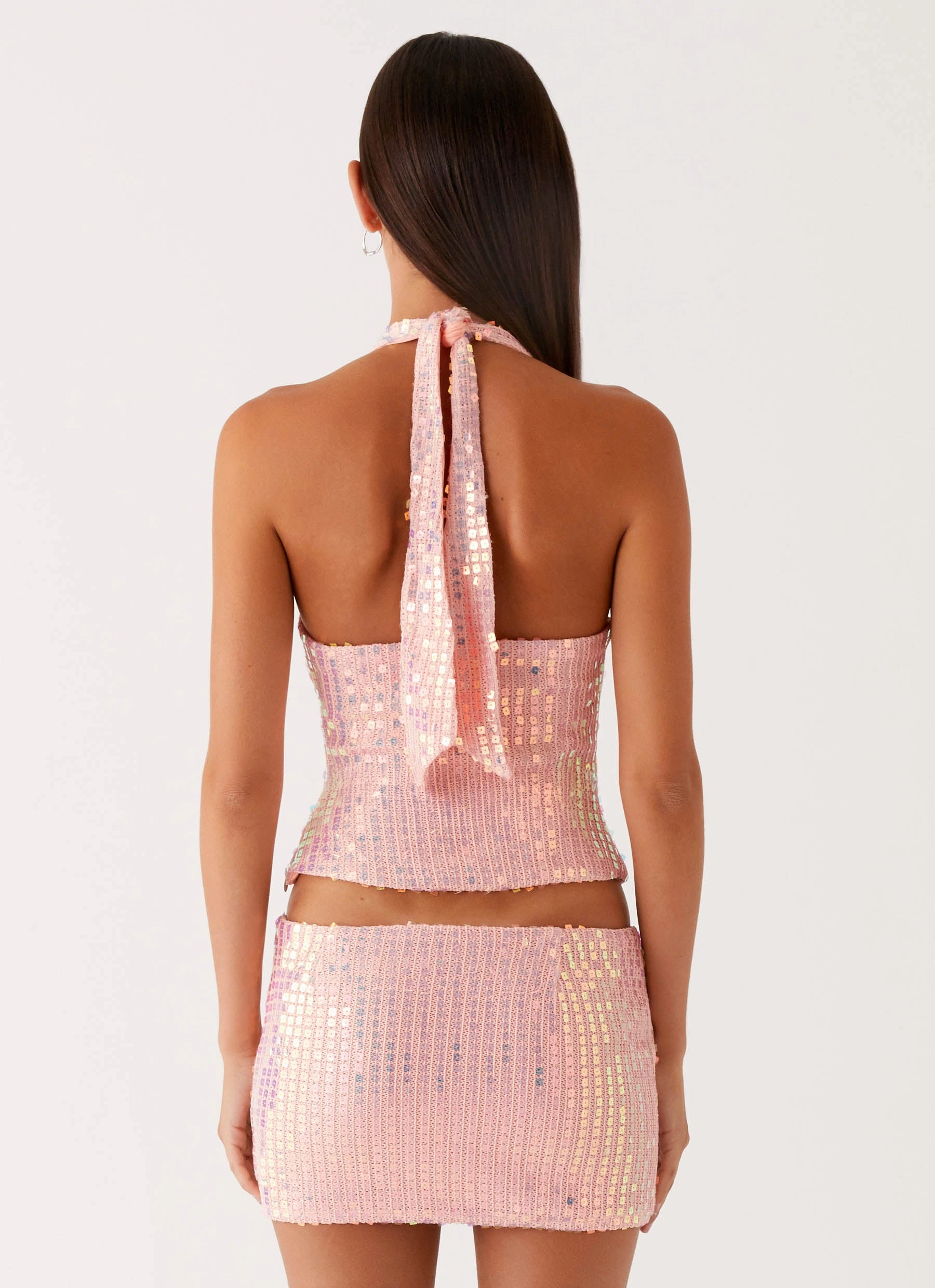 Been That Girl Knit Sequin Mini Skirt - Iridescent Pink Outfit Lookbook