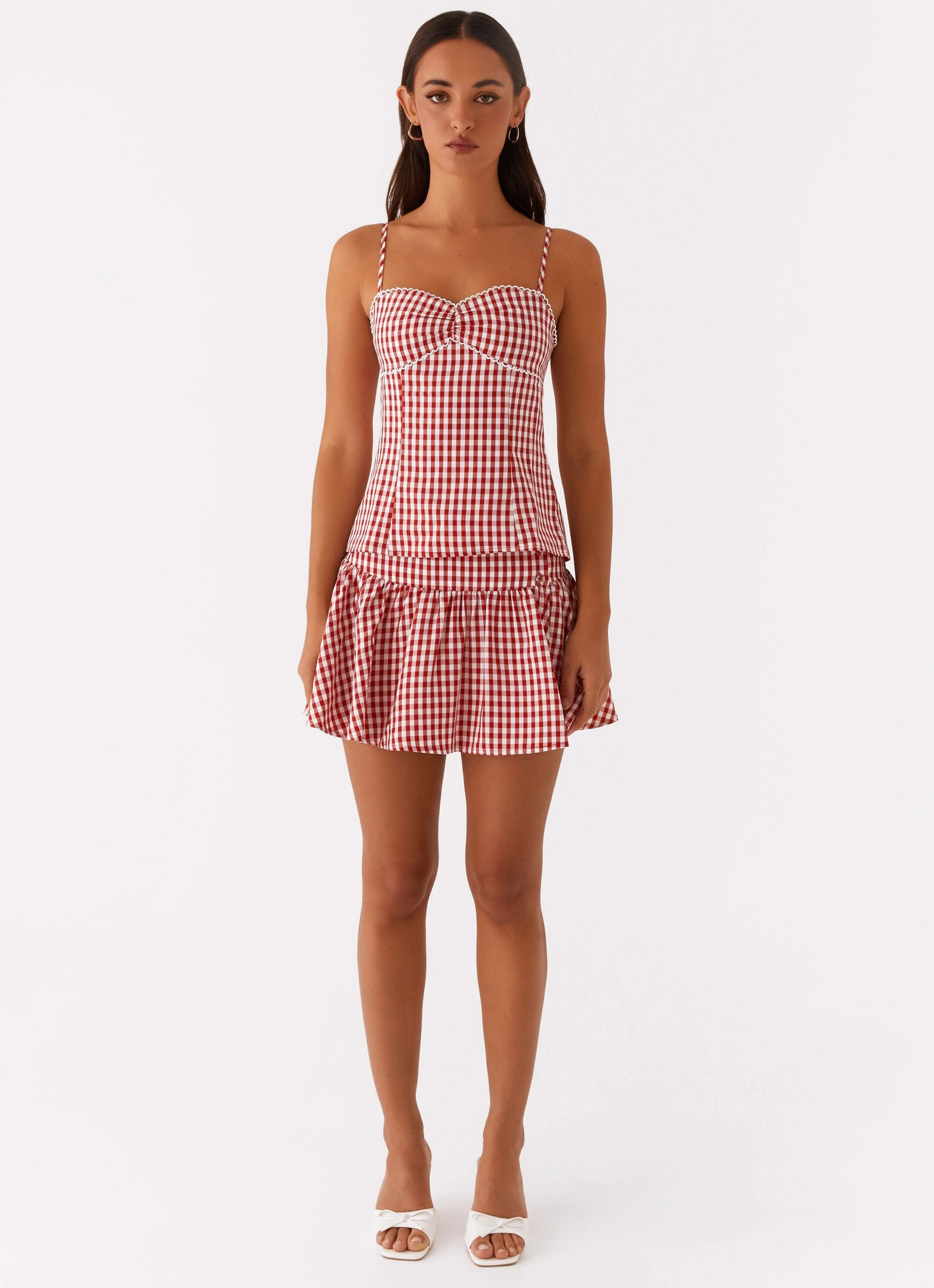 Chic Look Opaque finish Bellamy Mini Skirt - Red Gingham