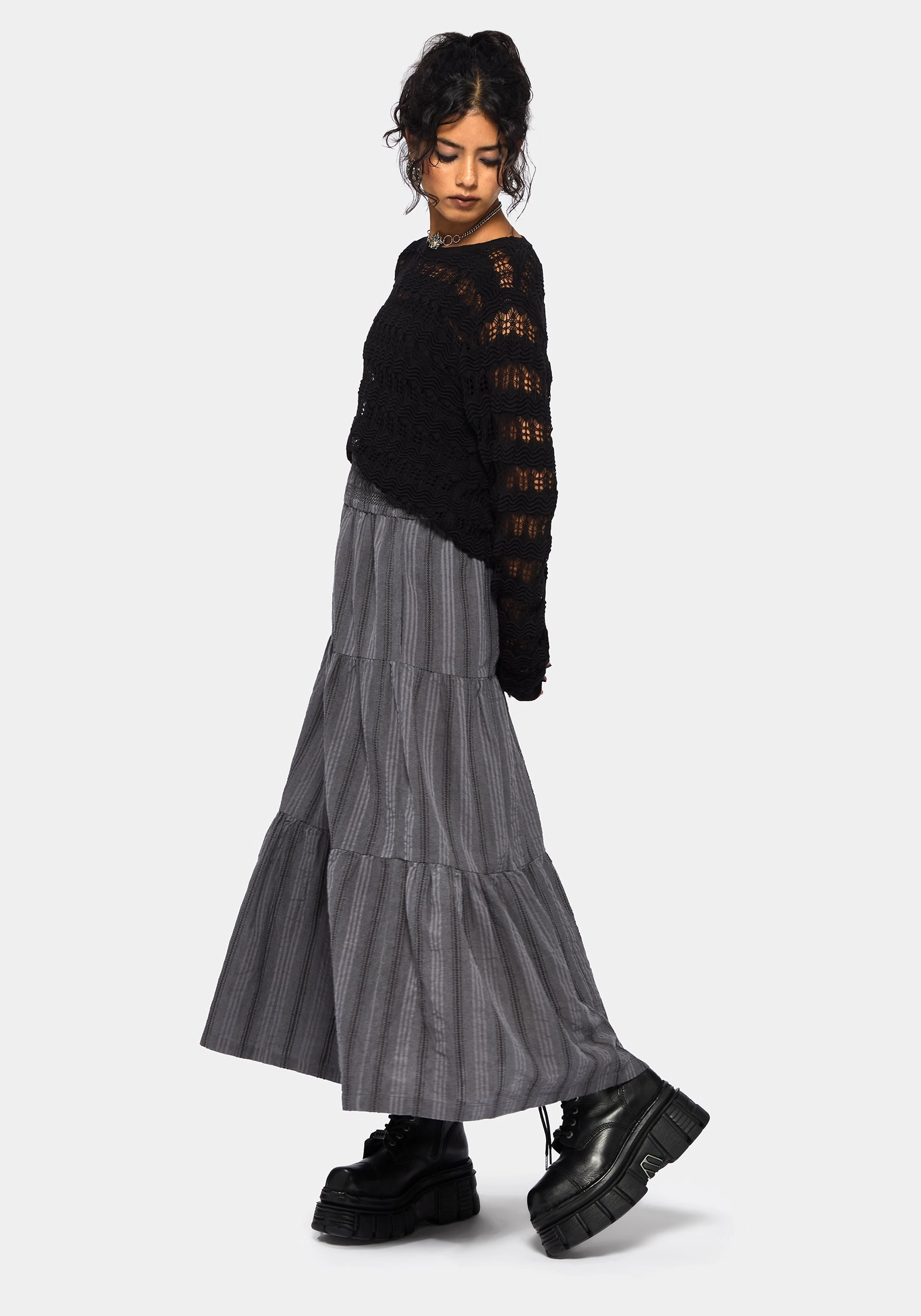 Simple Outfit Grove Cotton Stripe Tiered Midaxi Skirt