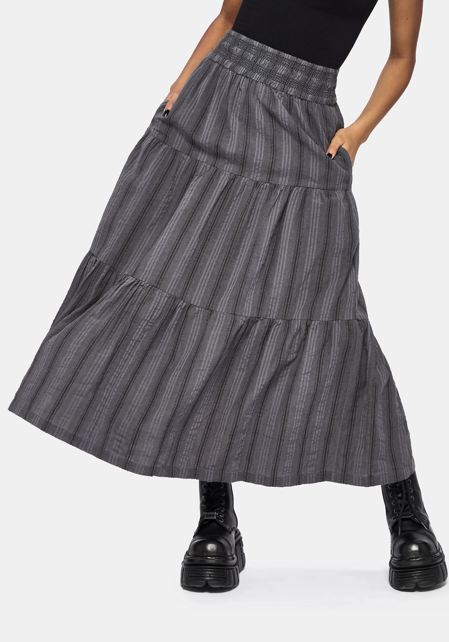 Grove Cotton Stripe Tiered Midaxi Skirt Outfit Vibes