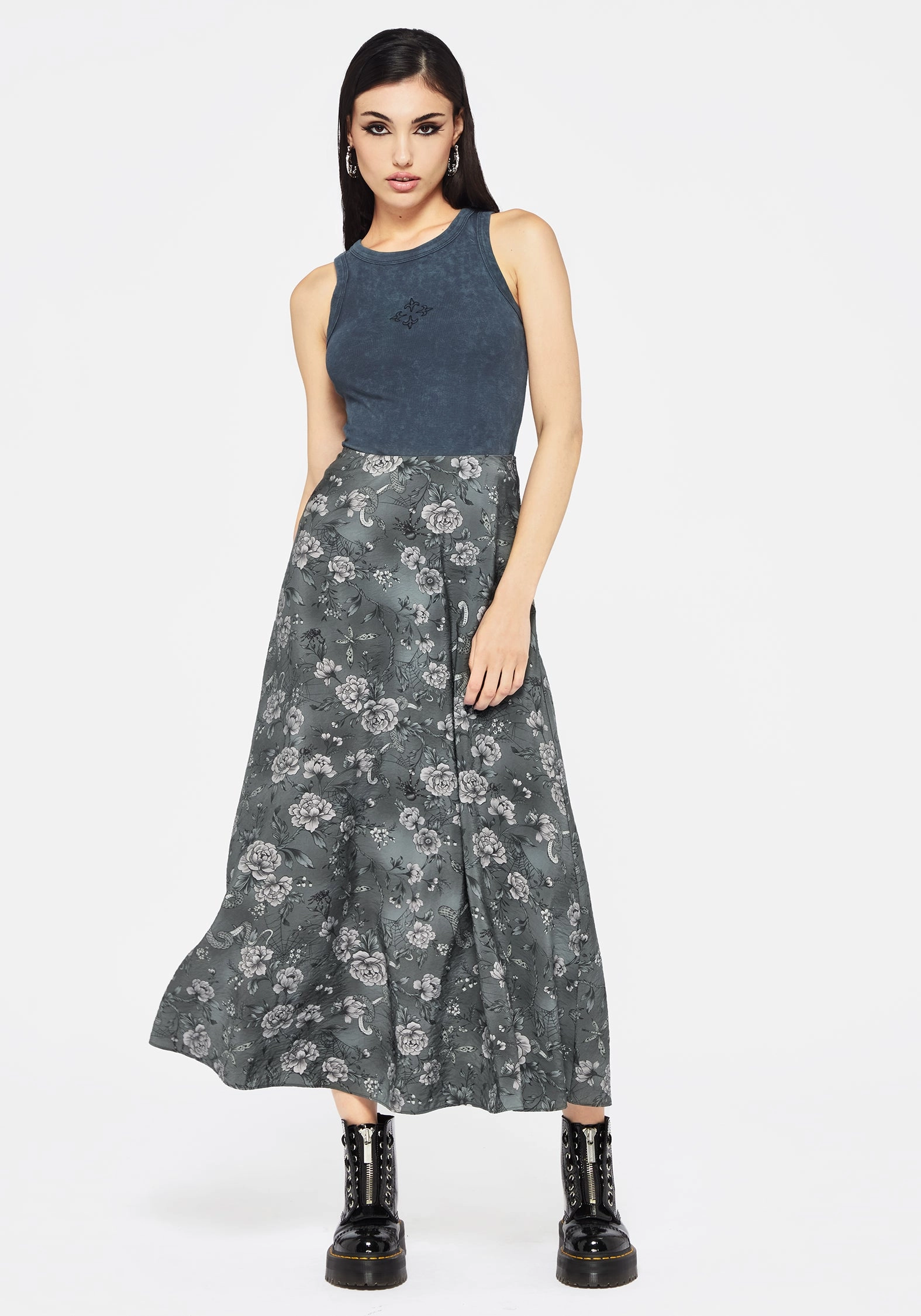 Mall Brand Look Design Detail Meadow Floral Serpent Print Midaxi Skirt