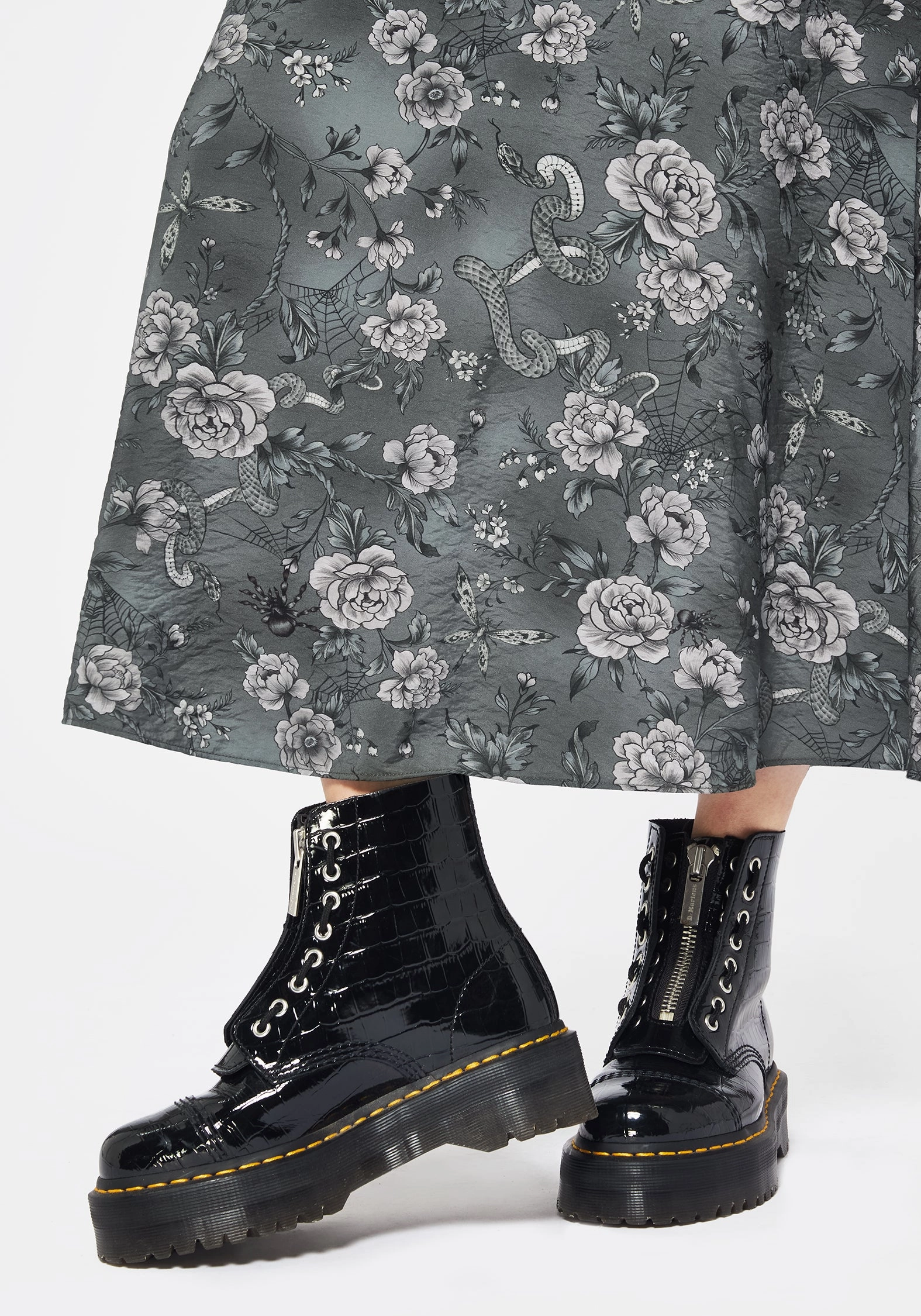 Crossback Strap Meadow Floral Serpent Print Midaxi Skirt