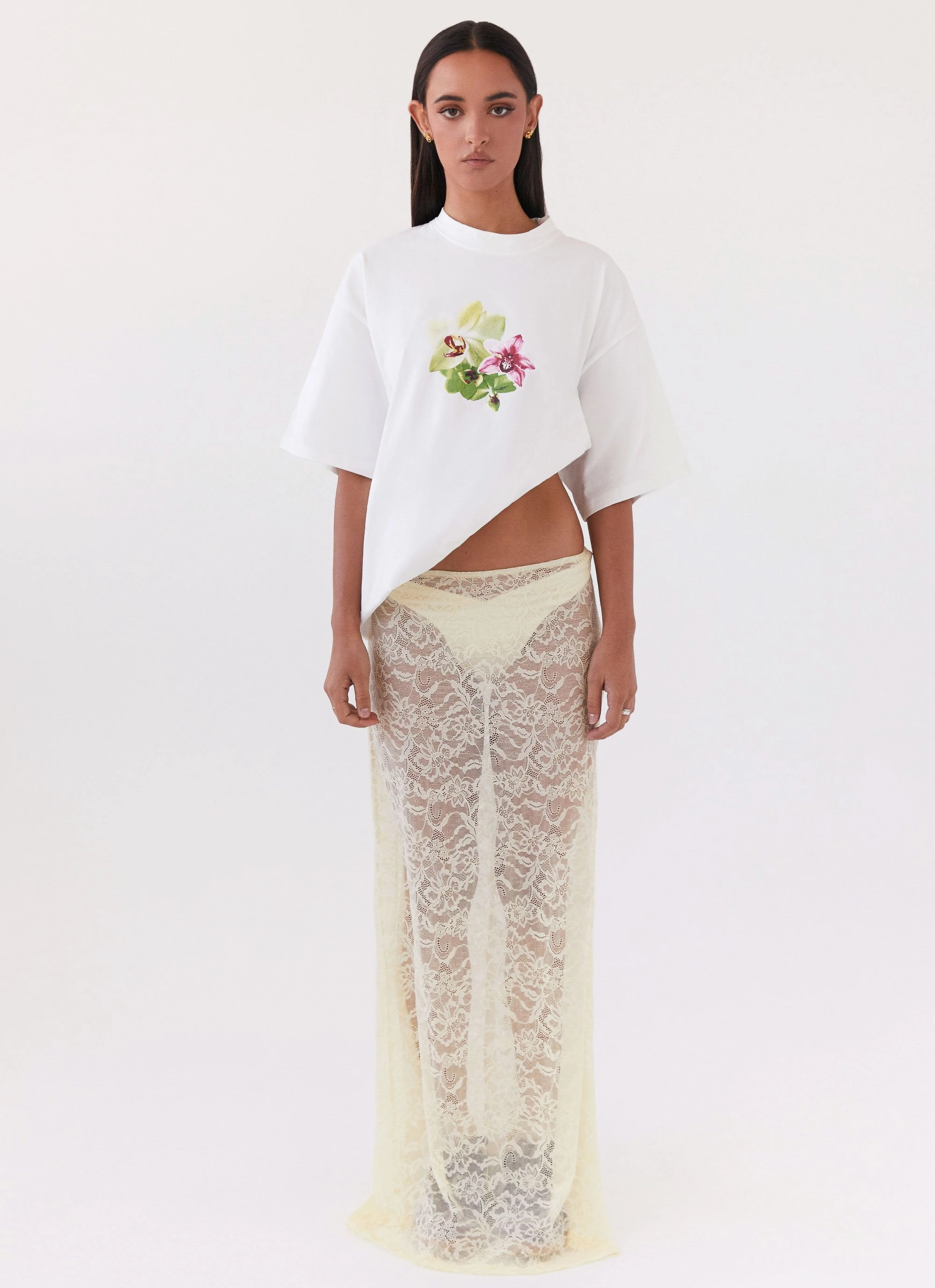 Eco Friendly Side Slit Atoir Lace Maxi Skirt - Yellow
