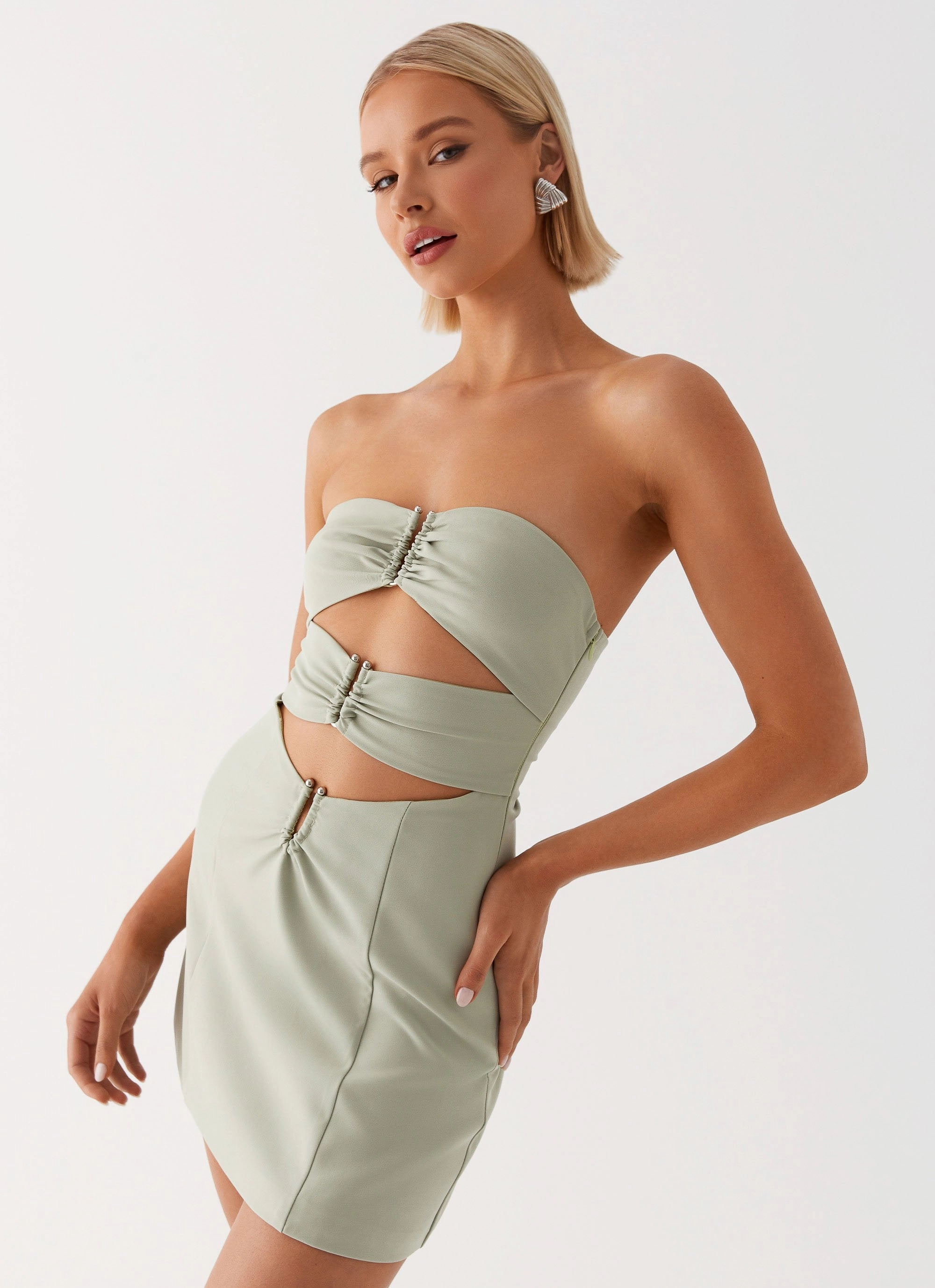 Slit-Hem Roxie Mini Dress - Khaki
