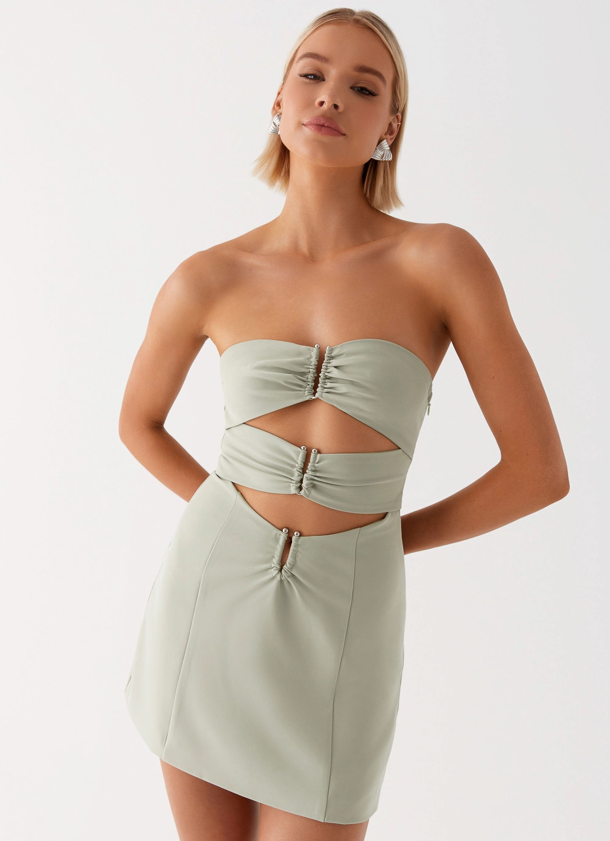 Roxie Mini Dress - Khaki Silky Surface Vacation Vibes