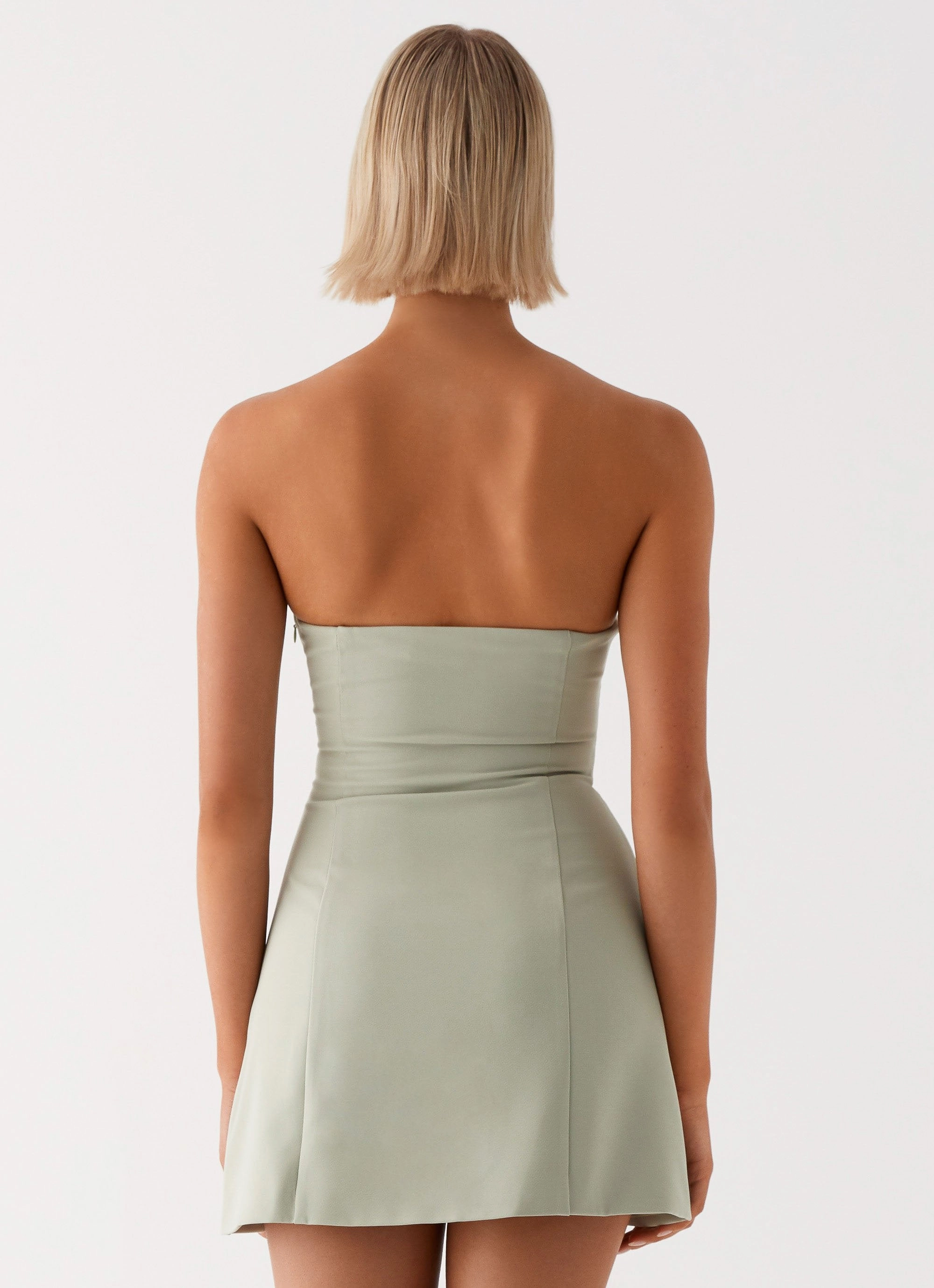 Metallic-Shine Satin Soft Roxie Mini Dress - Khaki