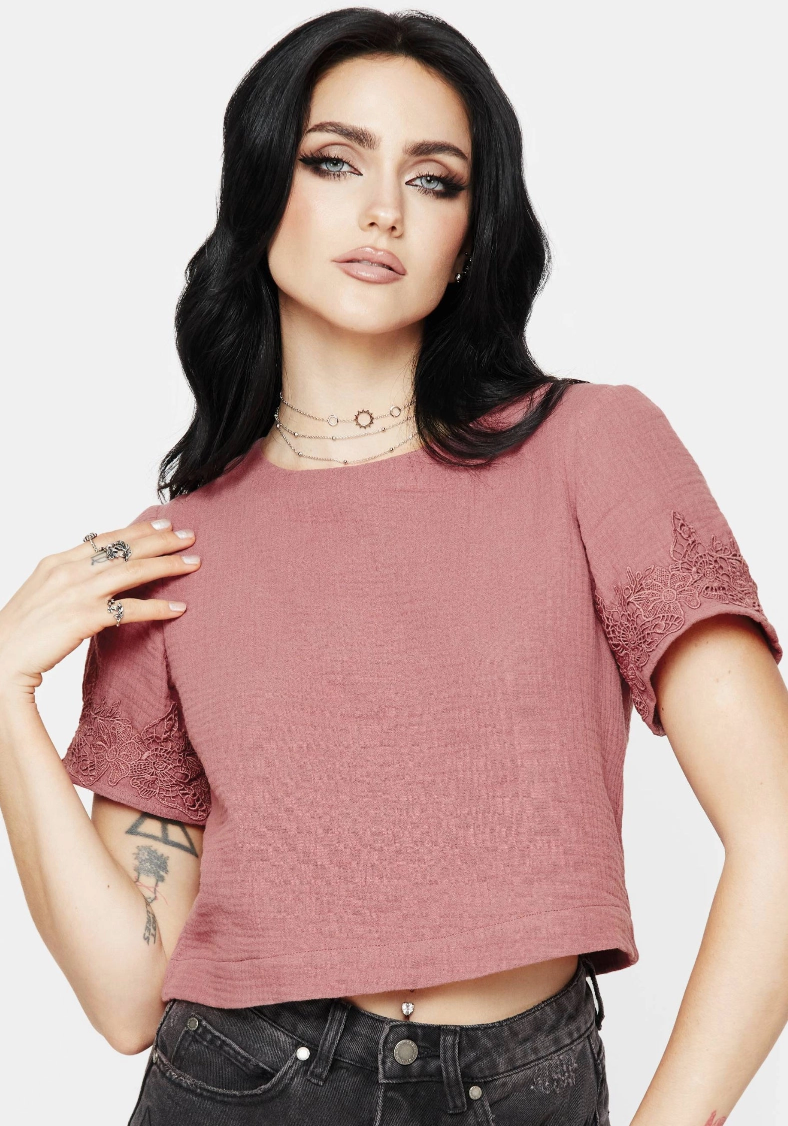 Rosamoth Applique Trim Cotton Short Sleeve Top Cozy Comfort Look