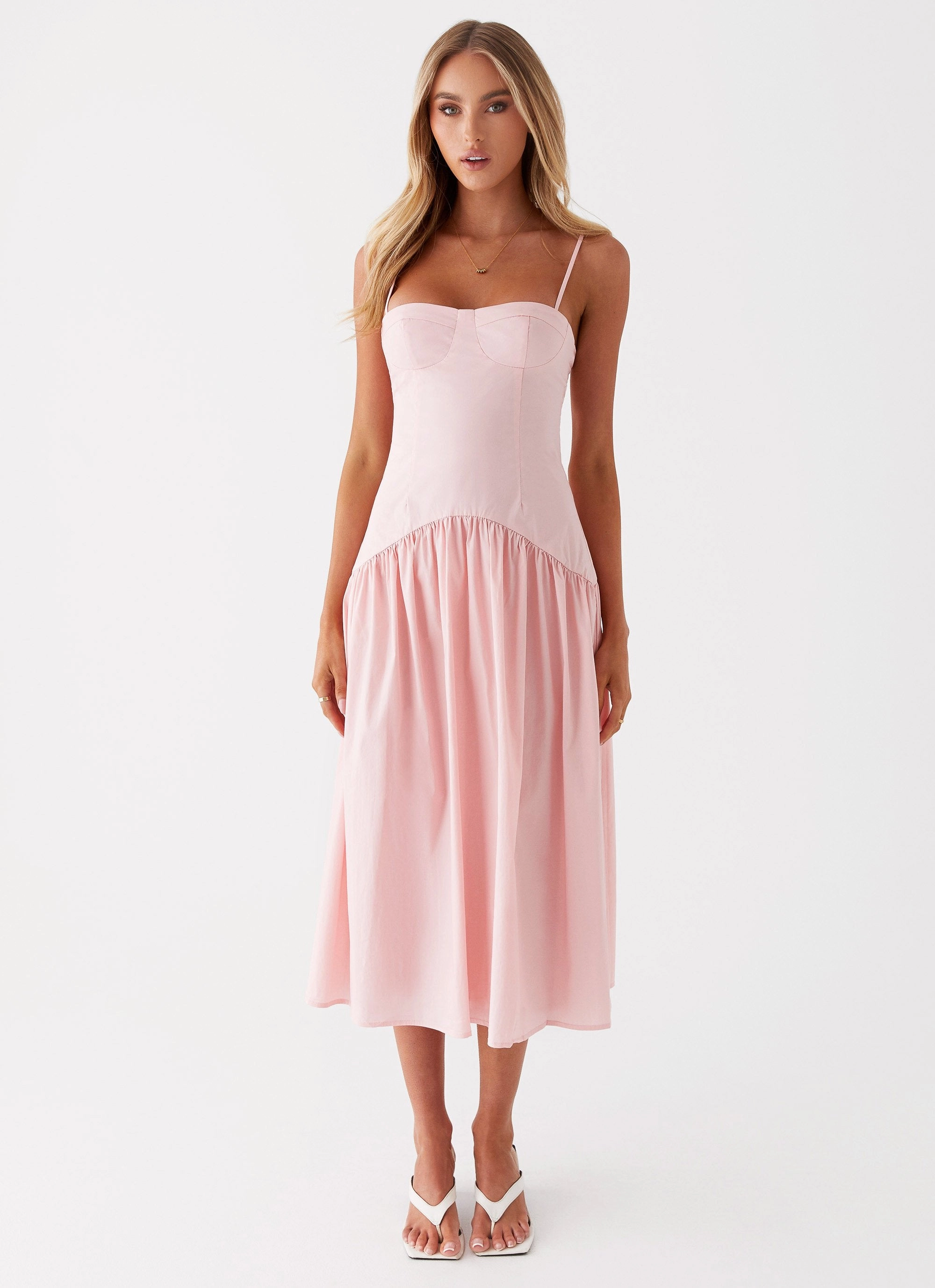 Shimmer-Finish Texture Mood Yvette Corset Midi Dress - Pink