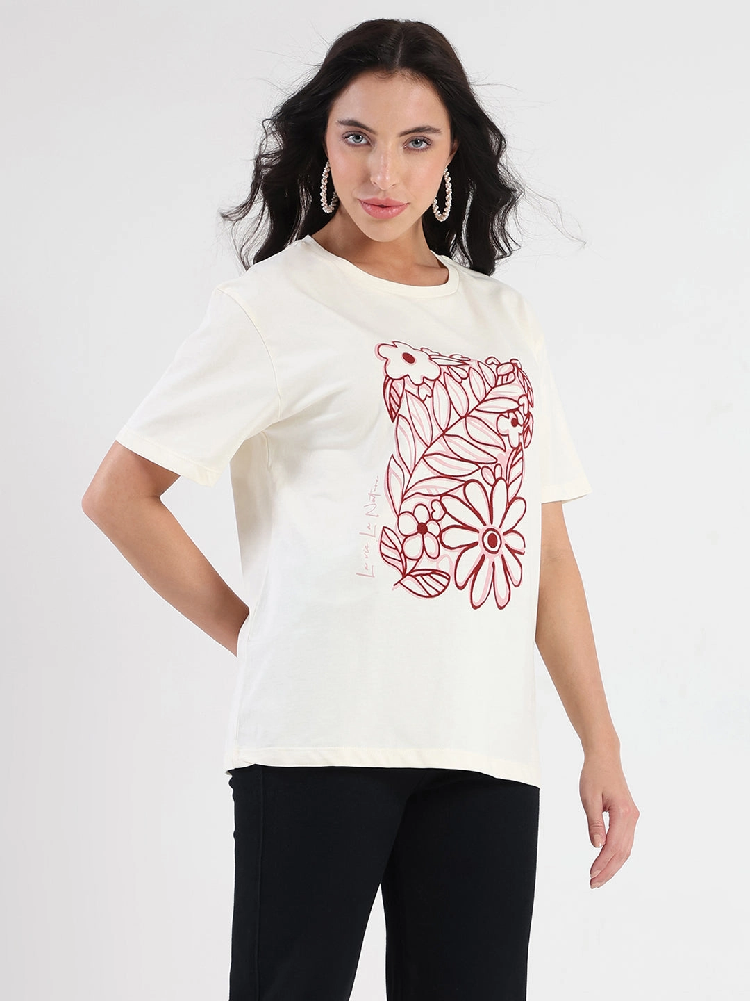 adults' Scoop neck Madame Graphic Flock Print Off-White Sinker T-shirt