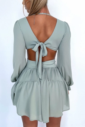 Avalon Dress - Sage Elegant Cut Chill Detail