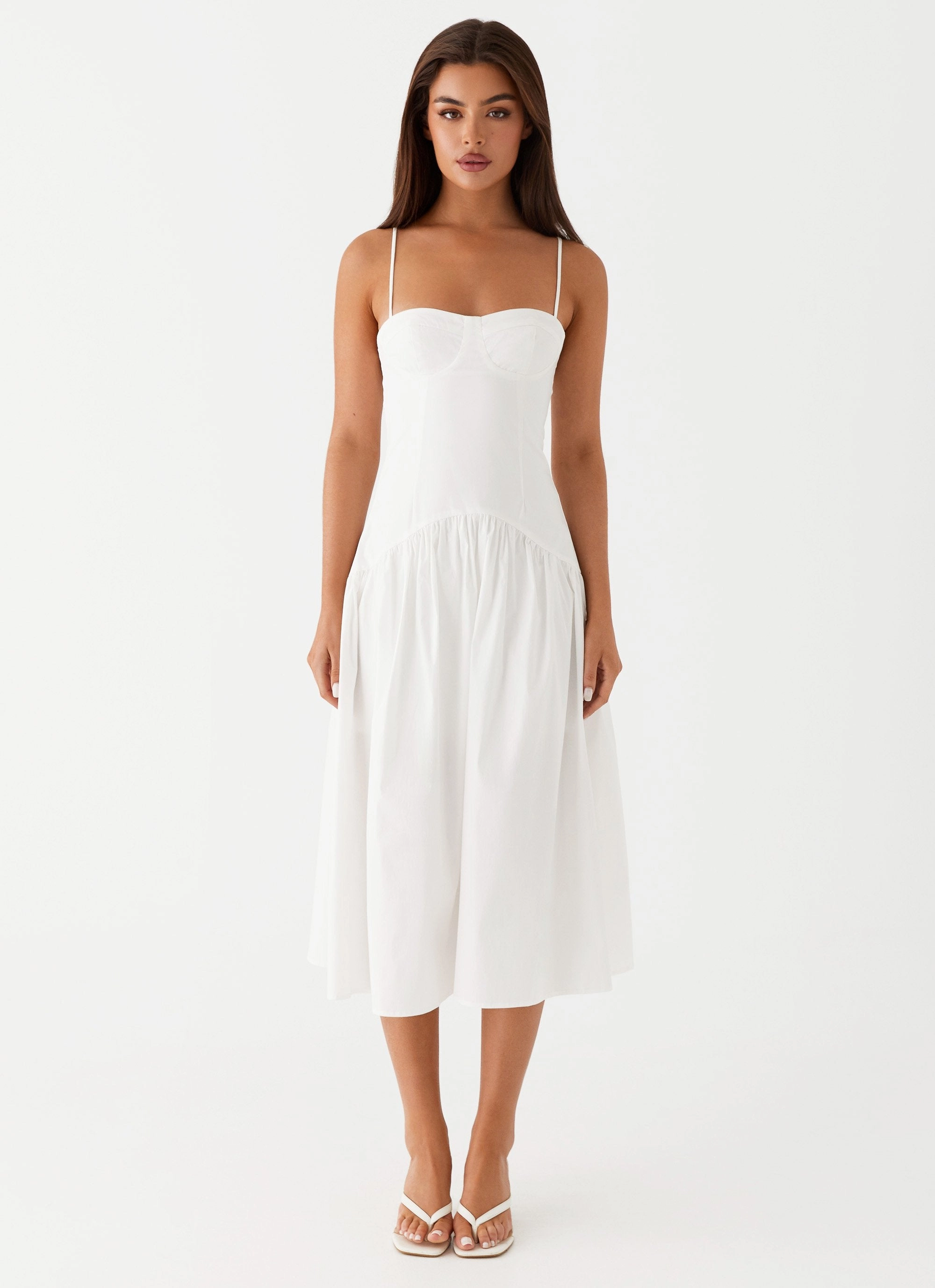 Yvette Corset Midi Dress - White Soft Comfort Pure Tone