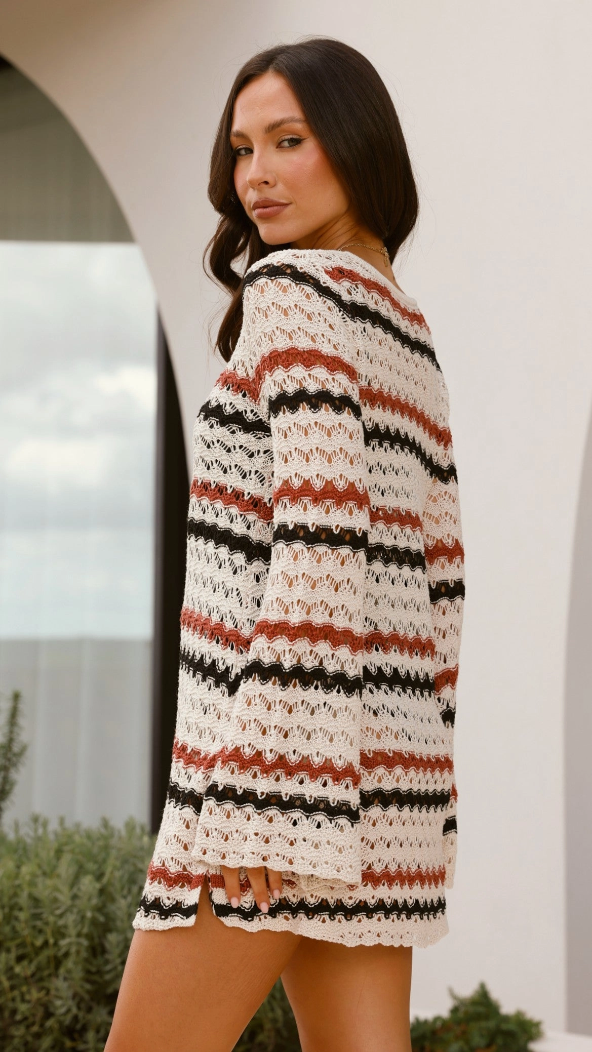 Knit Cool Subtle pattern Bron Mini Dress - Natural Stripe