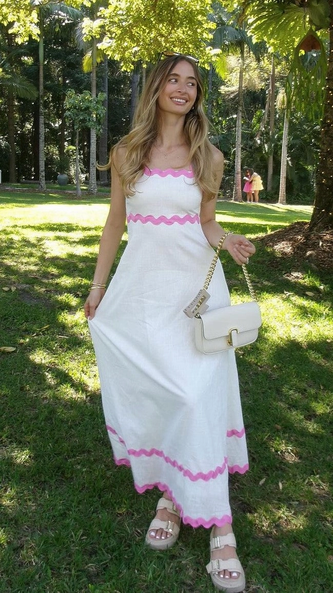 Layered Comfort Wear Daleyza Maxi Dress - White / Pink