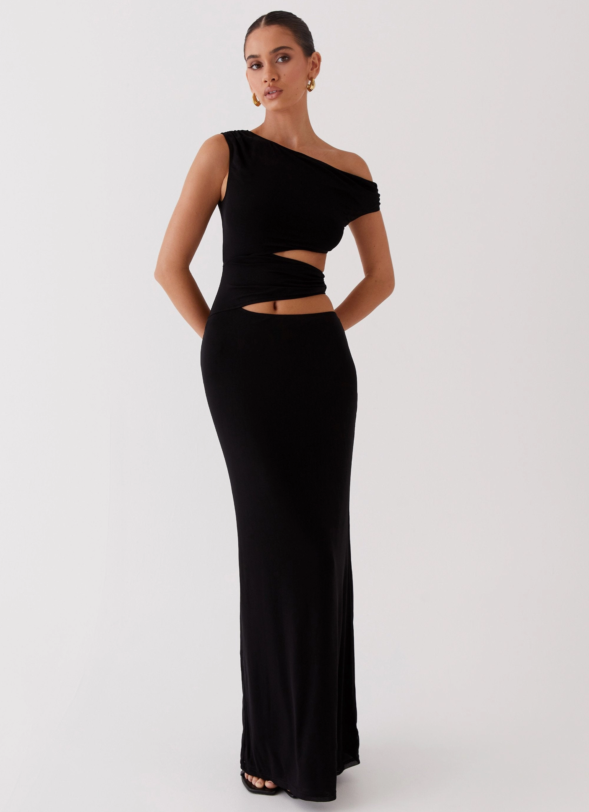 Margot One Shoulder Maxi Dress - Black Luxury Feel Simple Shape