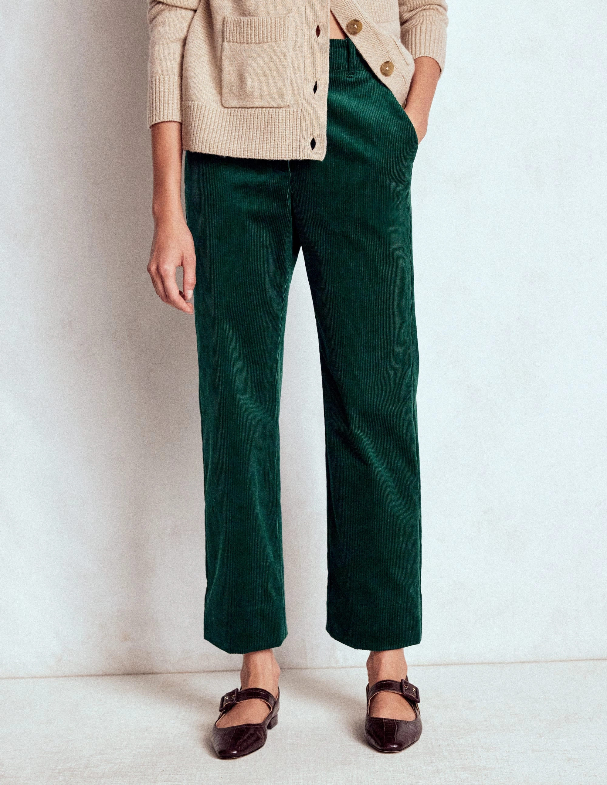 Canonbury Cord Trousers-Emerald Night AntiSlipGrip No Wrinkle