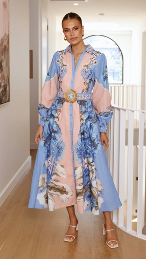 Naliah Long Sleeve Maxi Dress - Willow Blue Urban Feel