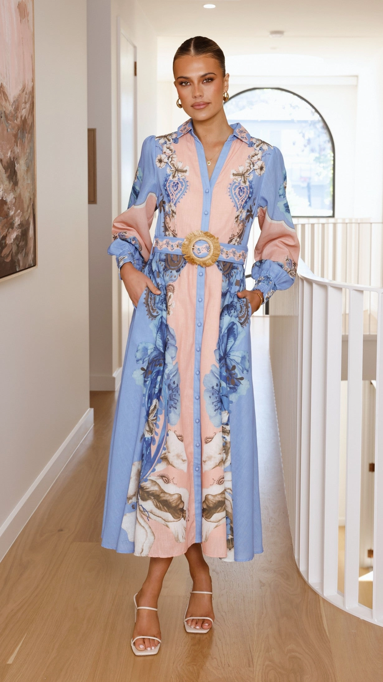 Naliah Long Sleeve Maxi Dress - Willow Blue Flawless Fit soft elegance