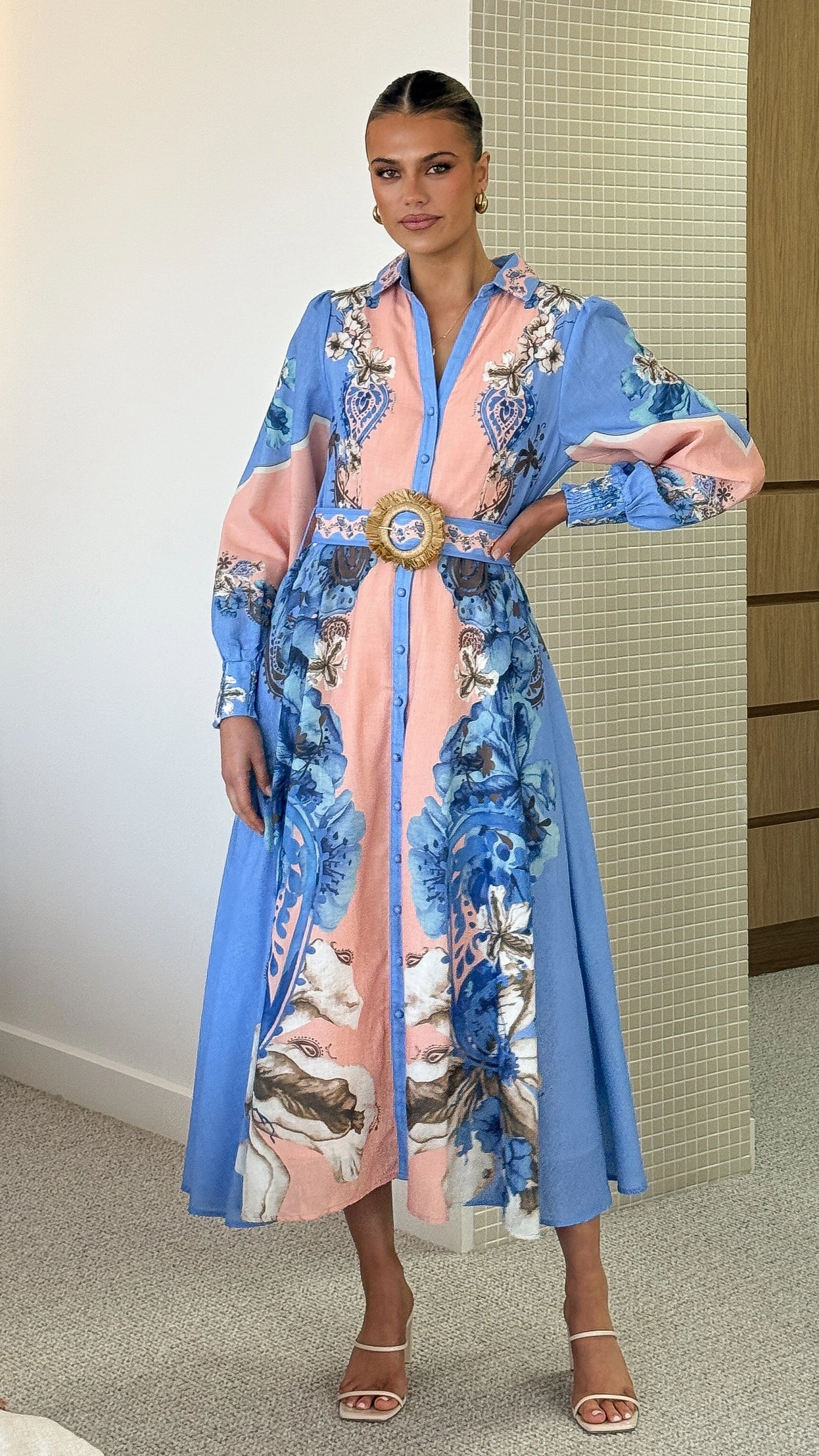 Chic Fit Naliah Long Sleeve Maxi Dress - Willow Blue