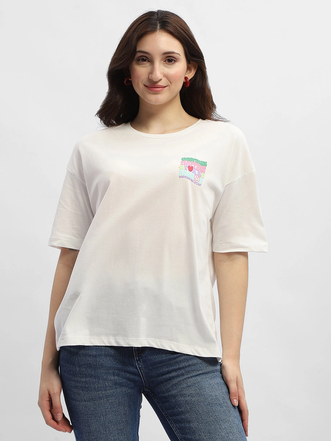 UVProtectionFinish Relaxing Fit Madame Typography White Cotton T-Shirt