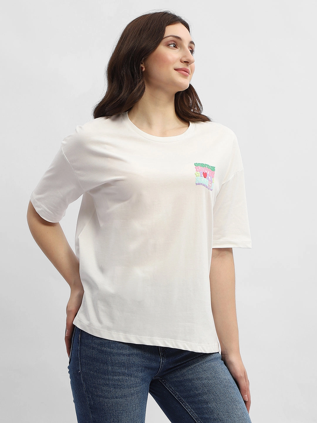 Madame Typography White Cotton T-Shirt Vintage Wash Effect family gathering