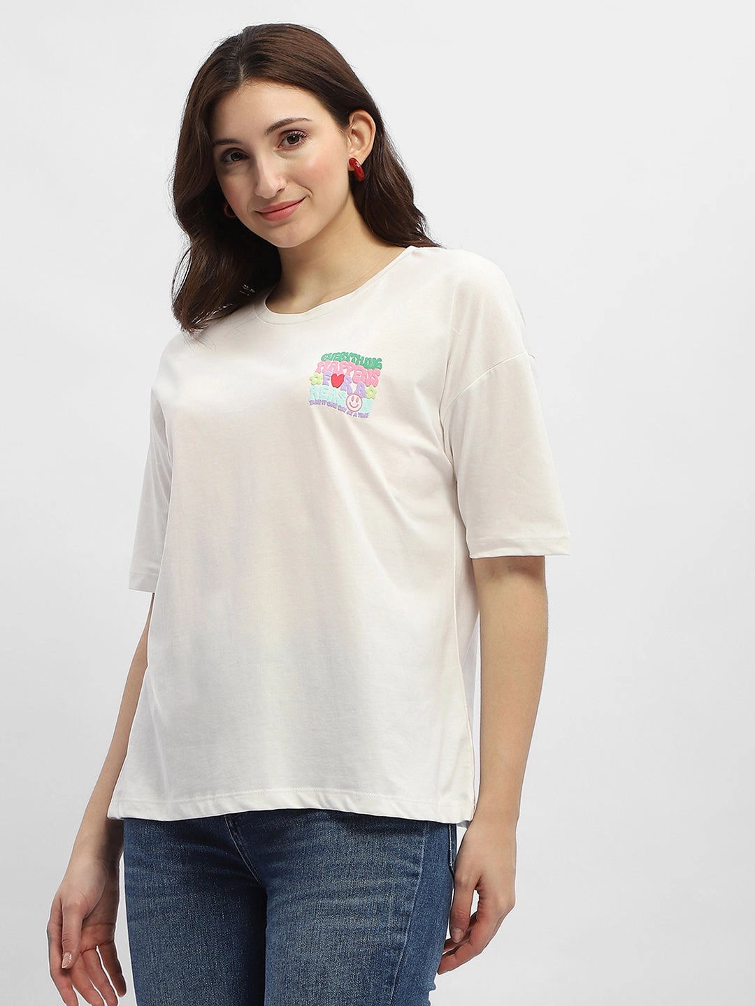 Madame Typography White Cotton T-Shirt All-Day Comfort Wear Casual Performance Fit