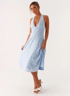 urban vibe Soft Pleats Sashi Halterneck Midi Dress - Pale Blue