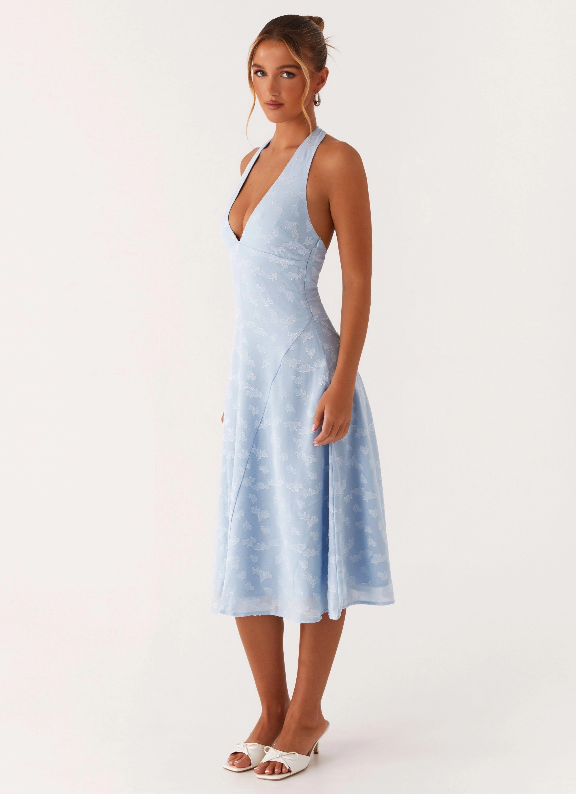 Sashi Halterneck Midi Dress - Pale Blue Perfect Shape Evening Event