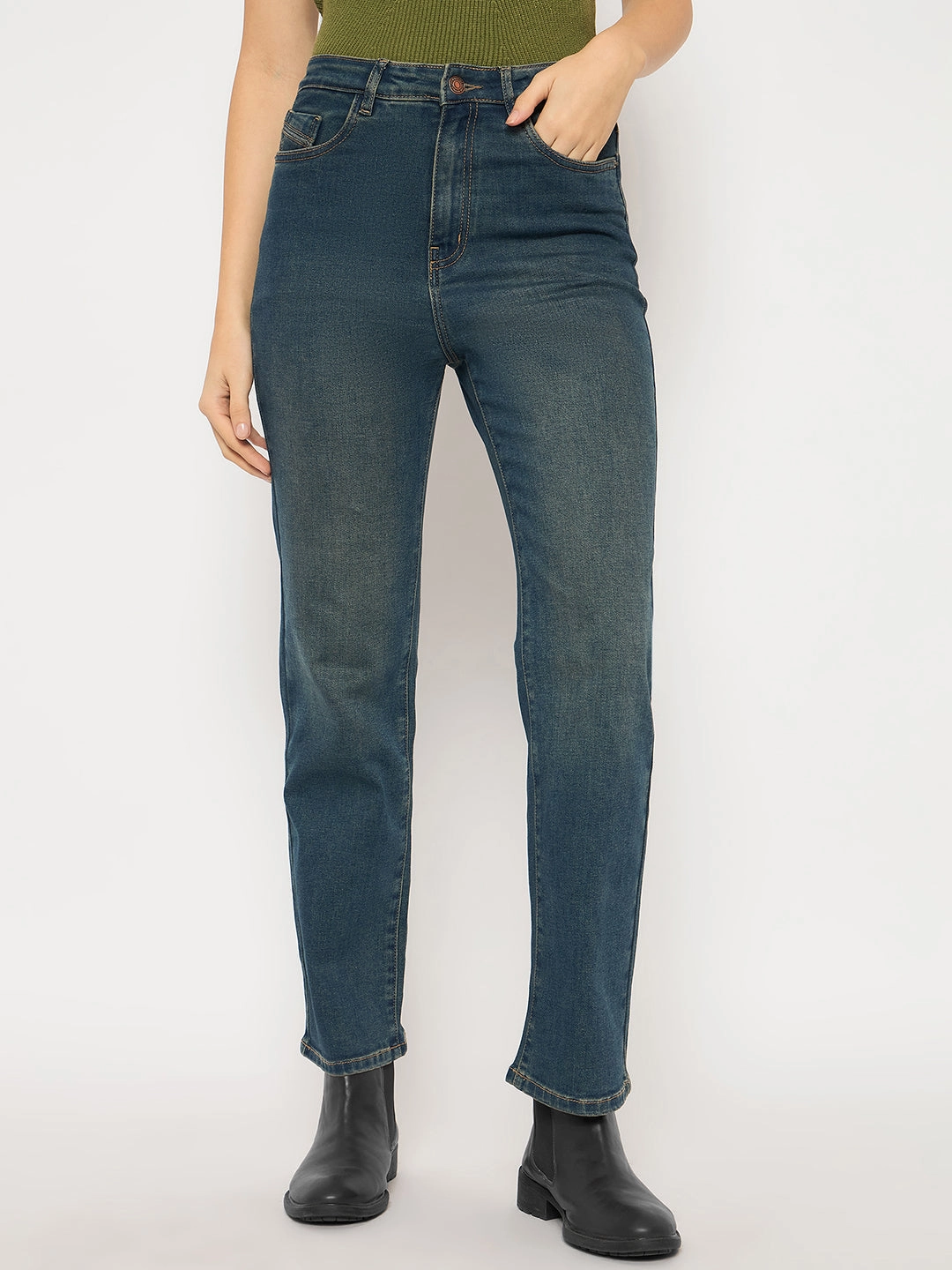 Urban appeal Soft Core Madame Cotton Blend Stone Wash Straight Fit Tinted Blue Denim Jeans
