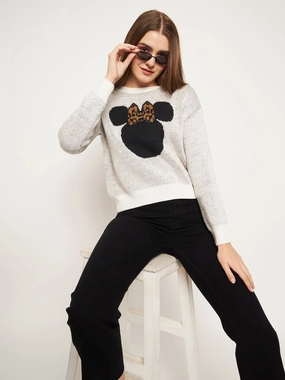 Madame Women Solid Off White Sweater Timeless Appeal Outdoor Flex