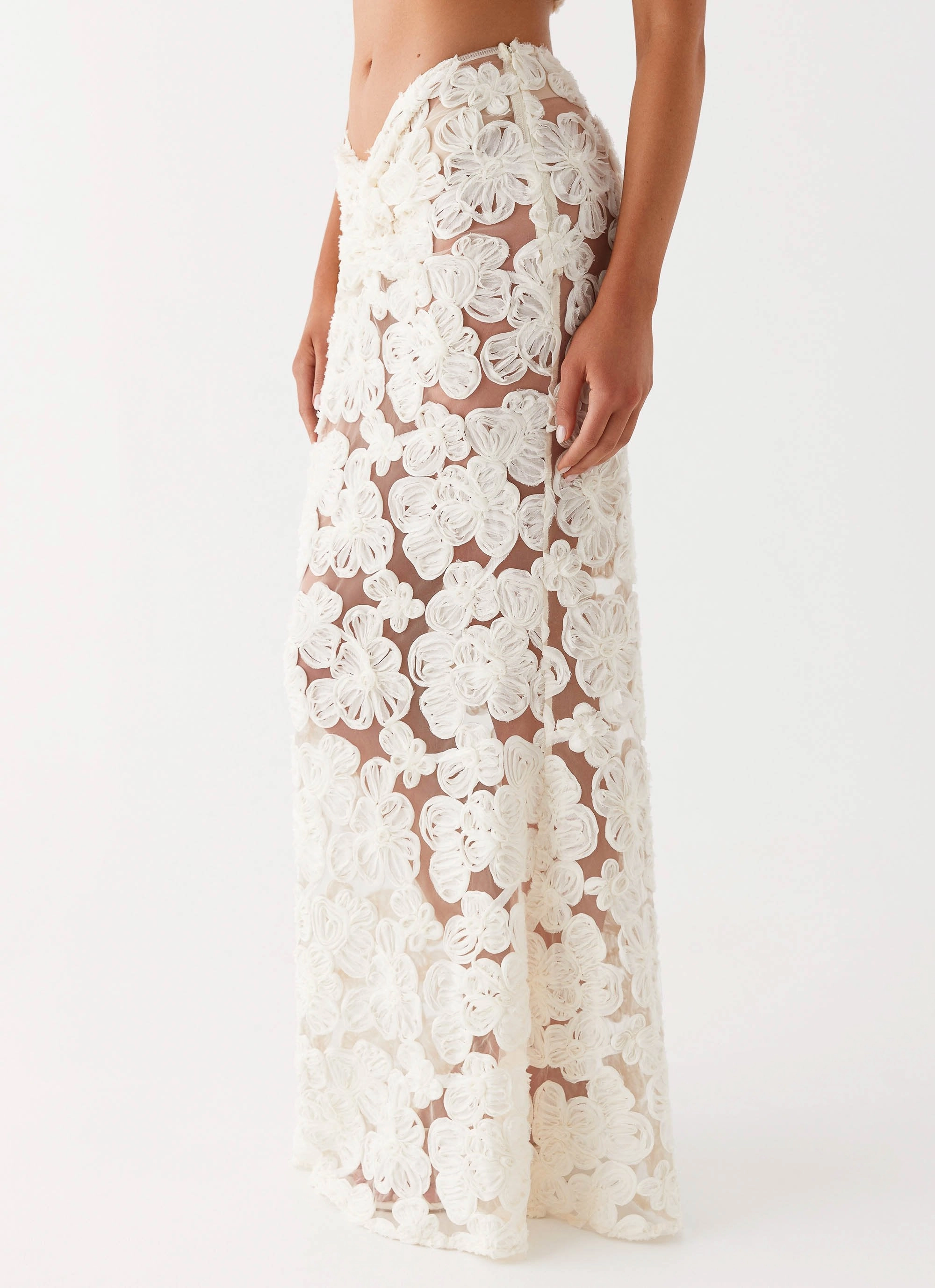Fiorella Floret Maxi Skirt - Ivory Tea length Layered Structure