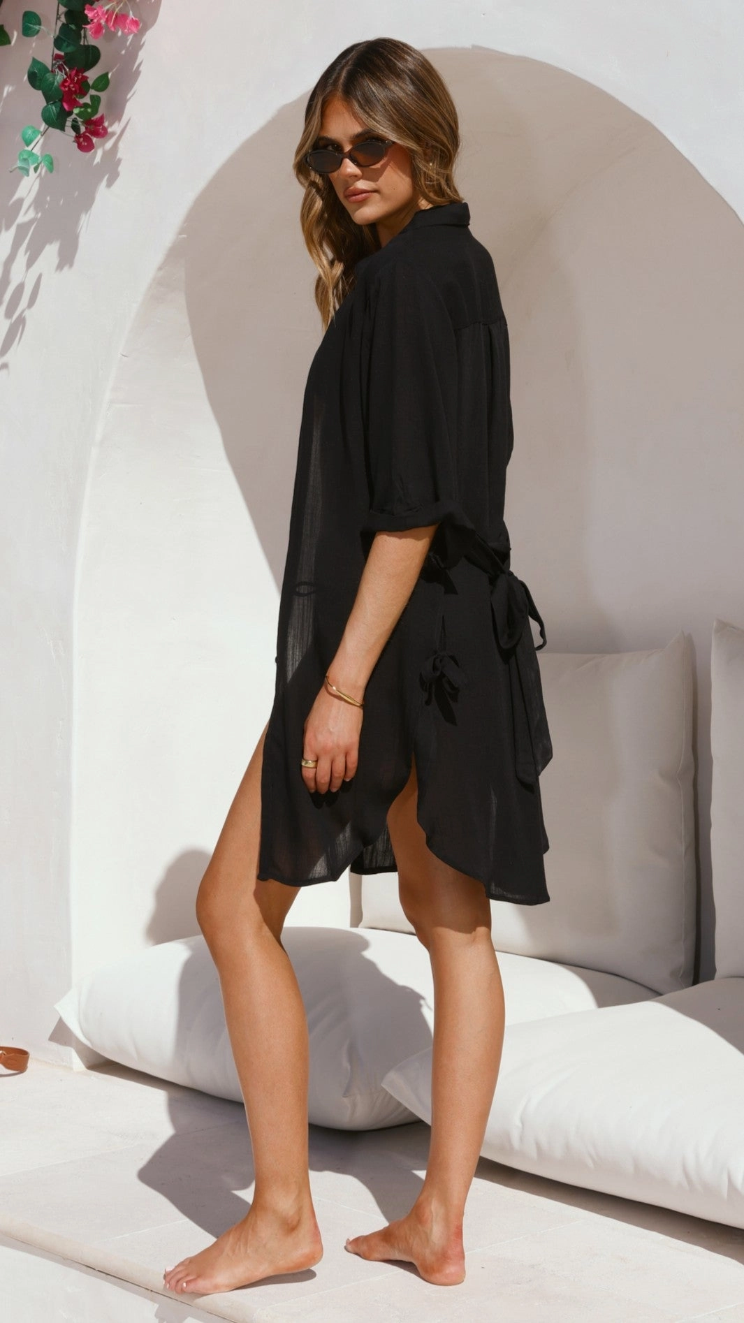 Modern Staple Smart Comfort Vesper  Button Down Beach Cover Up  - Black