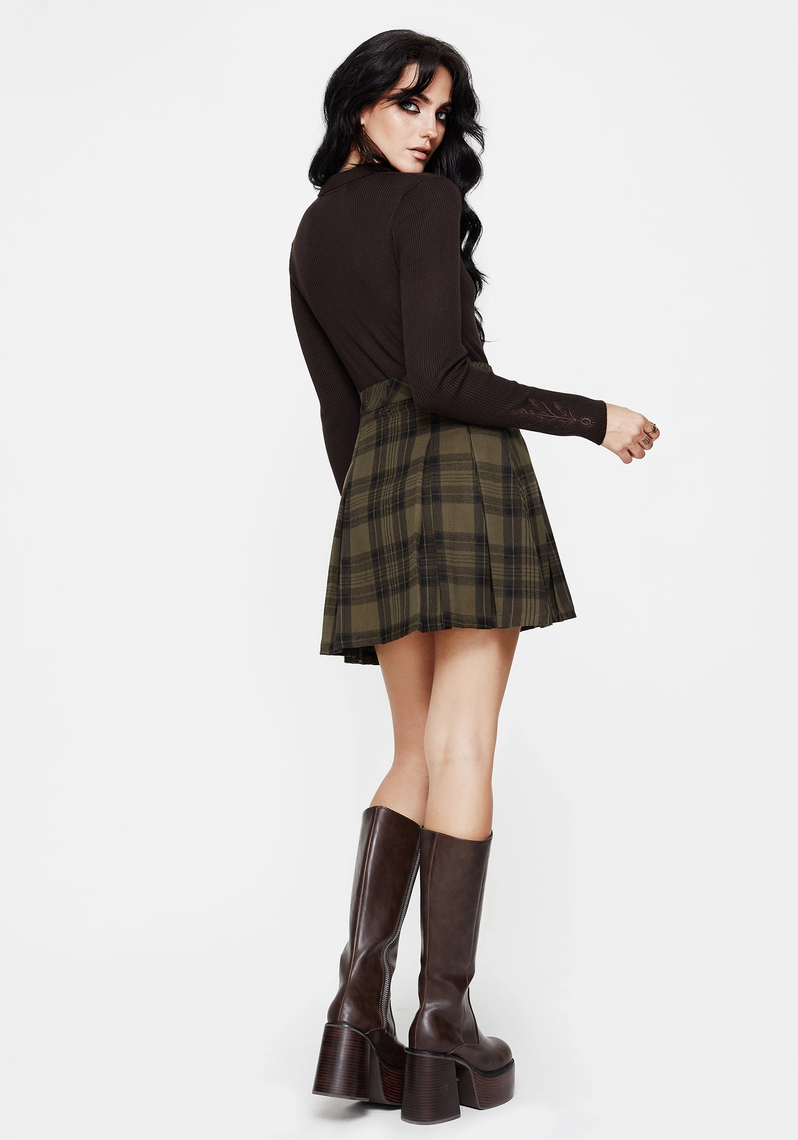 Cecily Check Pleated Mini Skirt With Frog Charm Classic Comfort Fade Resistant Cloth